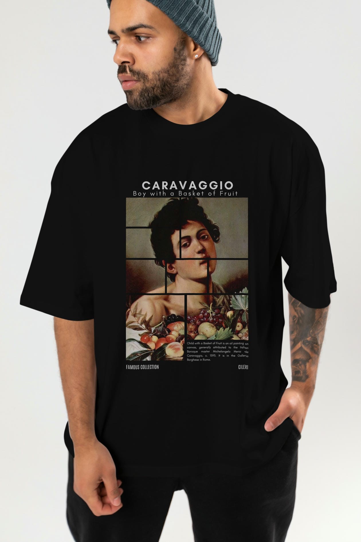 Caravaggio Boy ön Baskılı Oversize t-shirt Erkek Kadın Bisiklet Yaka Pamuk tişort