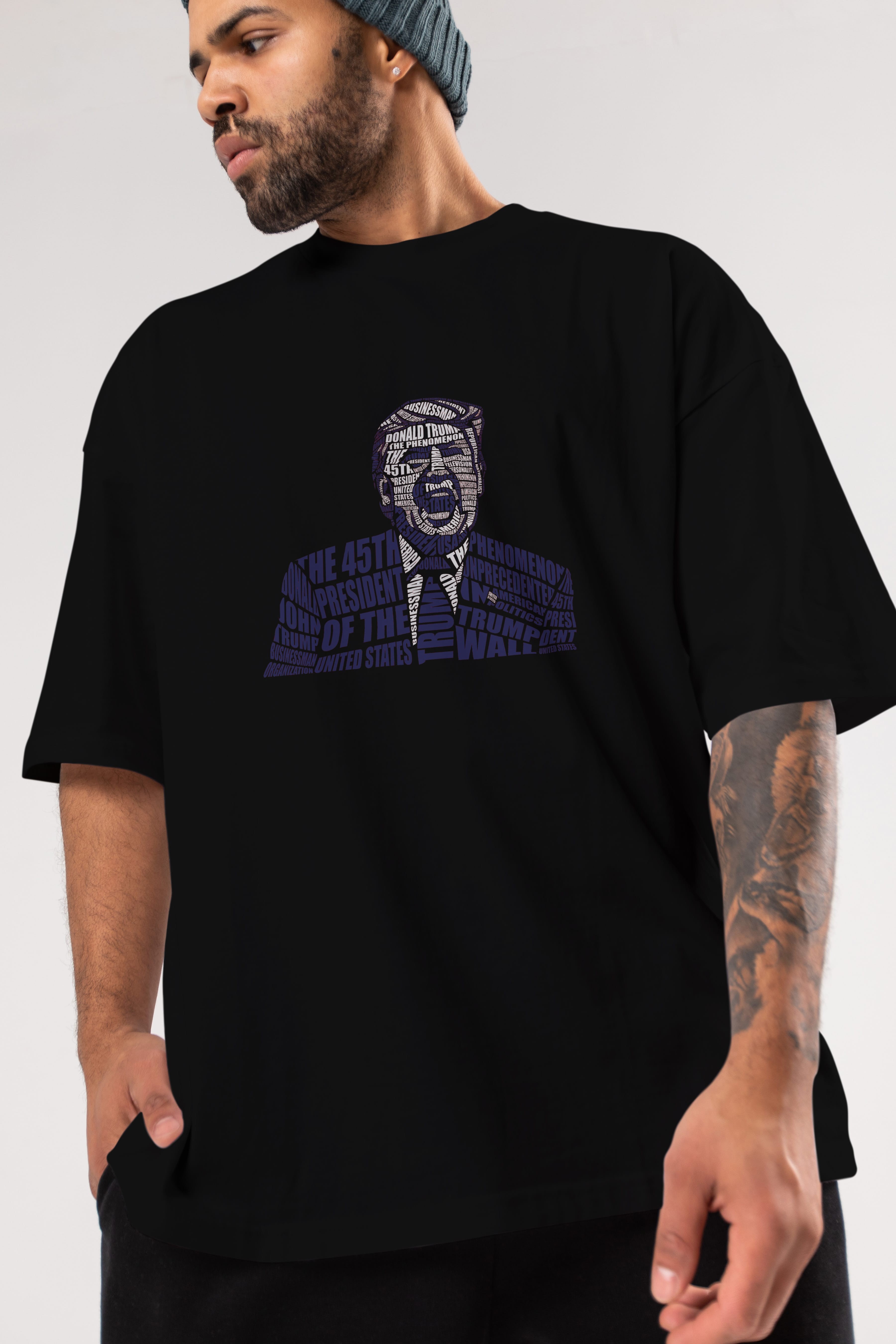 Trump Calligram Ön Baskılı Oversize t-shirt %100 pamuk Erkek Kadın Unisex