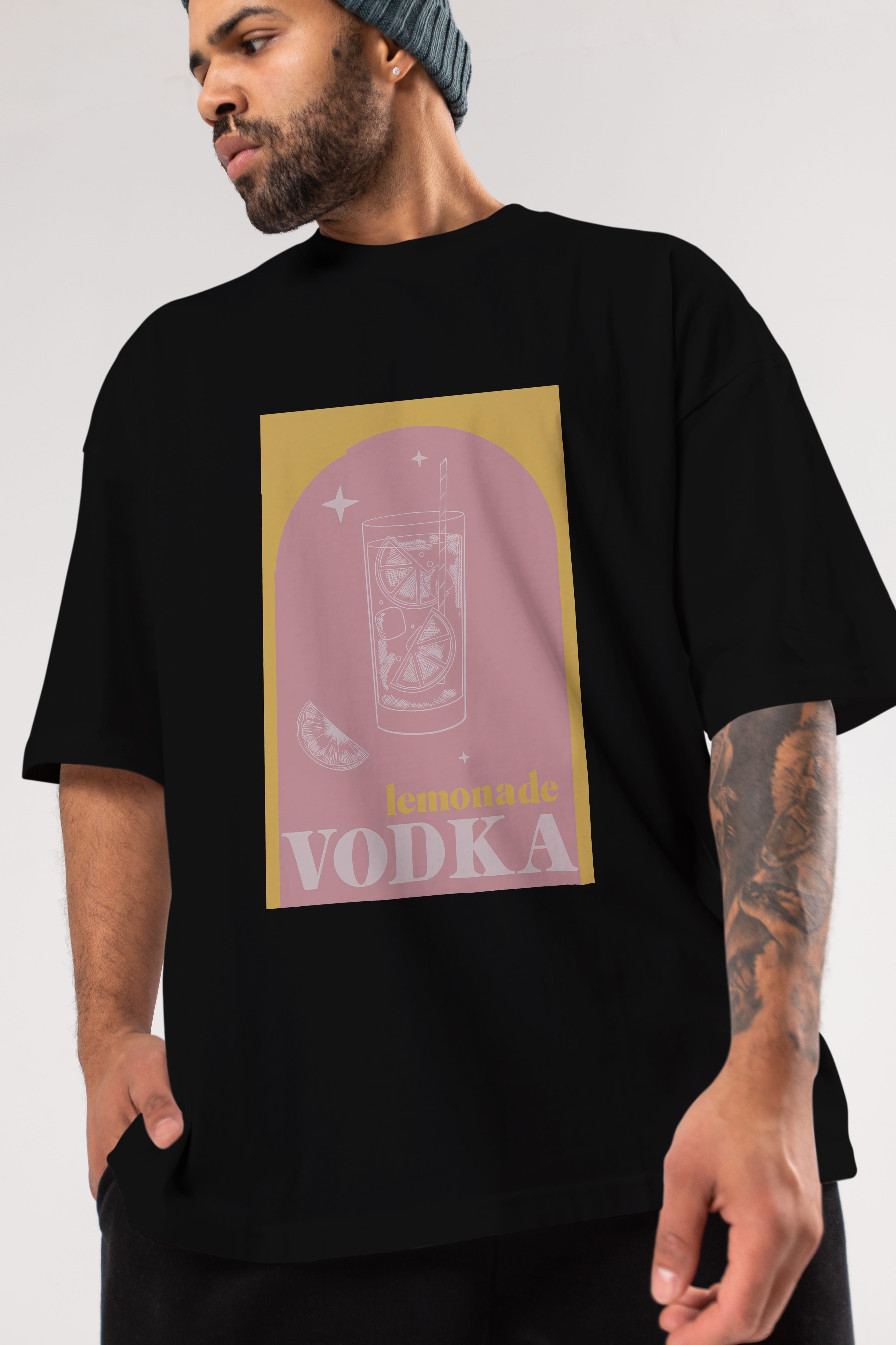 Vodka Limon Ön Baskılı Oversize t-shirt Erkek Kadın Unisex %100 Pamuk Bisiklet Yaka tişort