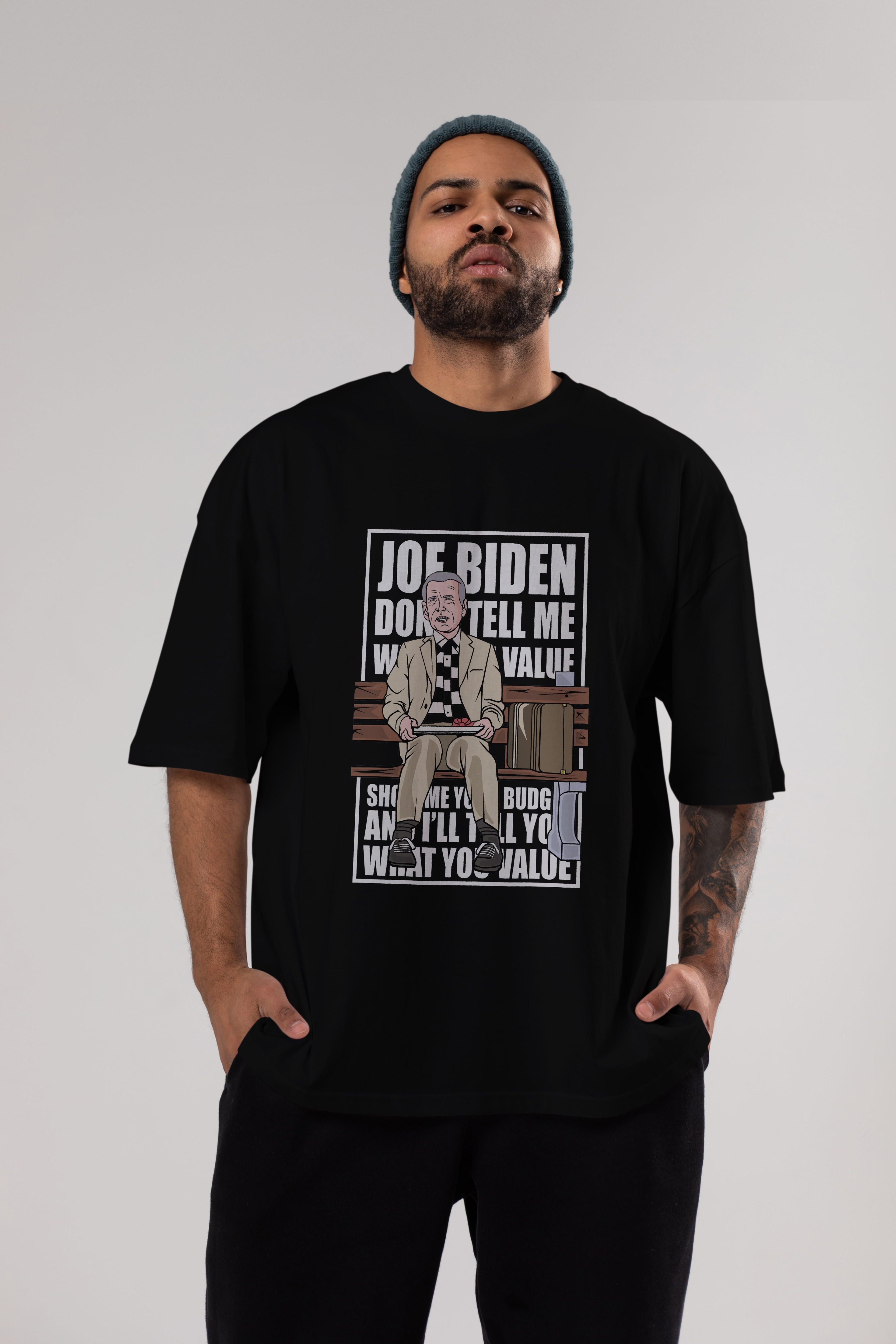 Joe Biden Forest Gump Ön Baskılı Oversize t-shirt Erkek Kadın Unisex %100 Pamuk tişort