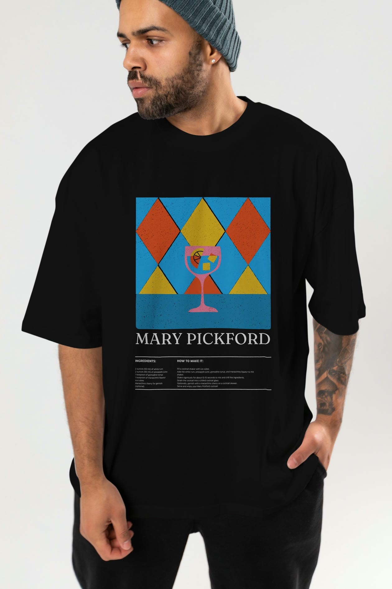 Mary Pickford Kokteyl Ön Baskılı Oversize t-shirt Erkek Kadın %100 Pamuk Bisiklet Yaka tişort