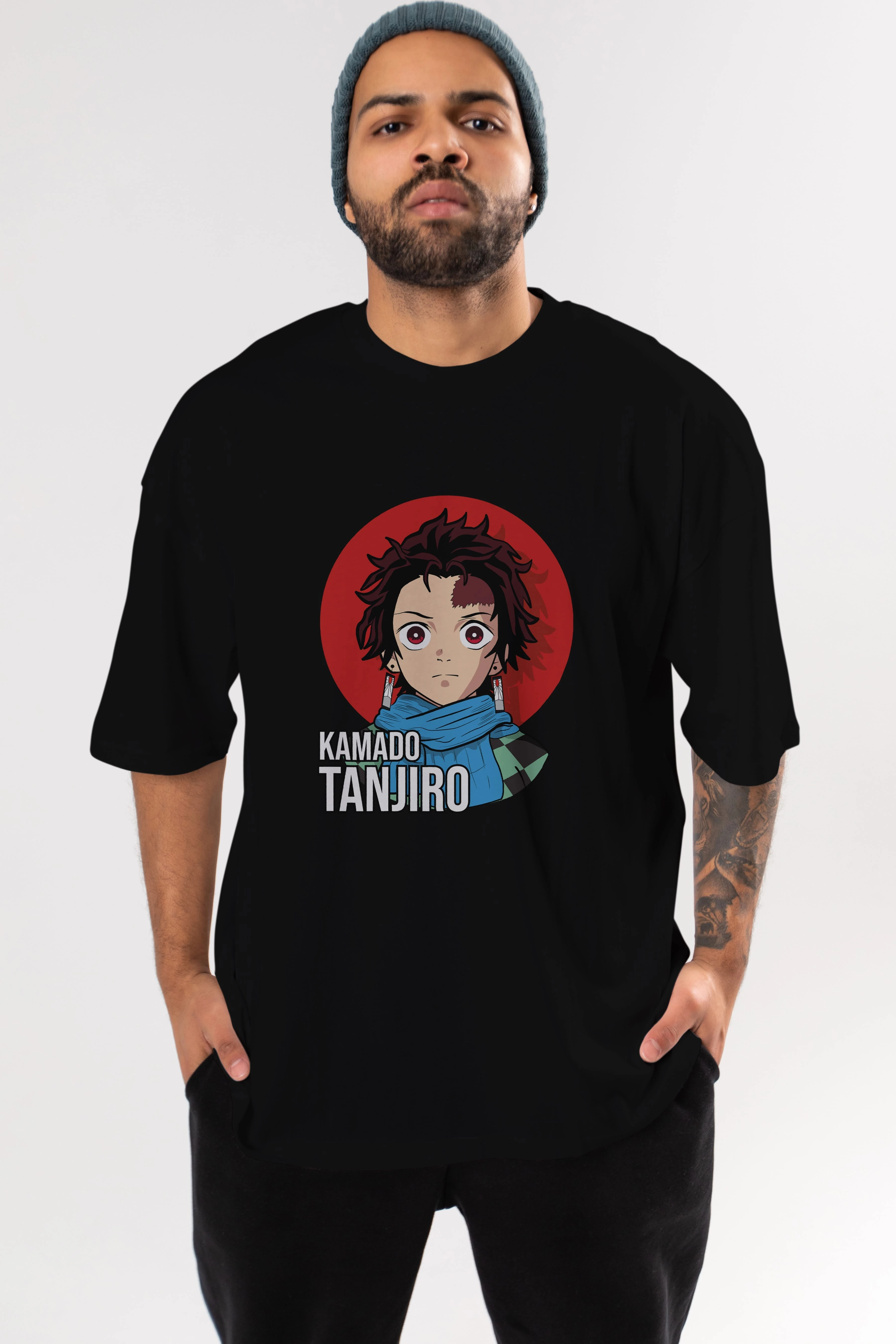 TANJIRO KAMADO Anime Ön Baskılı Oversize t-shirt %100 pamuk Erkek Kadın Unisex