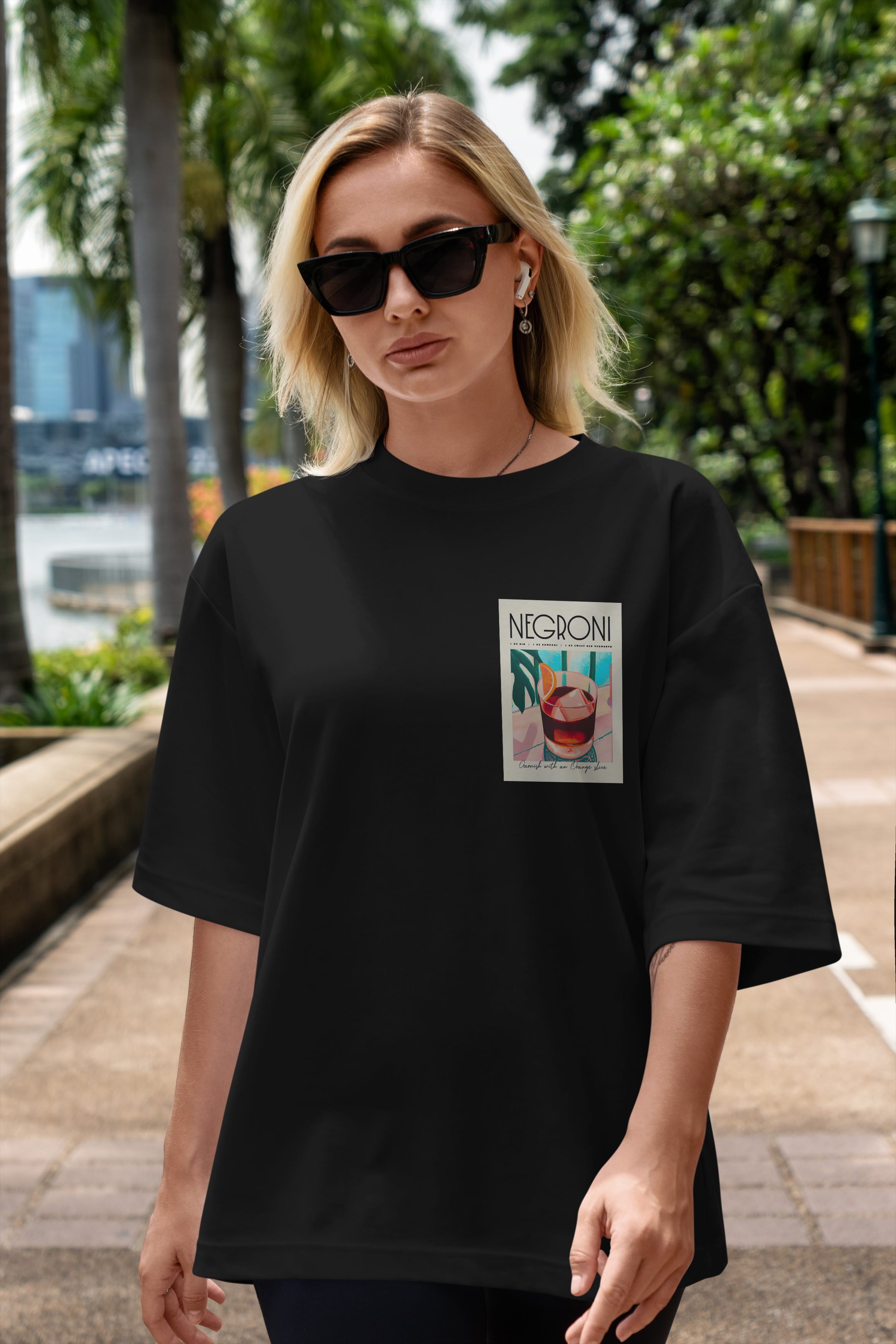 Negroni 4 Ön Sol Baskılı Oversize t-shirt Erkek Kadın Unisex %100 Pamuk Bisiklet Yaka tişort