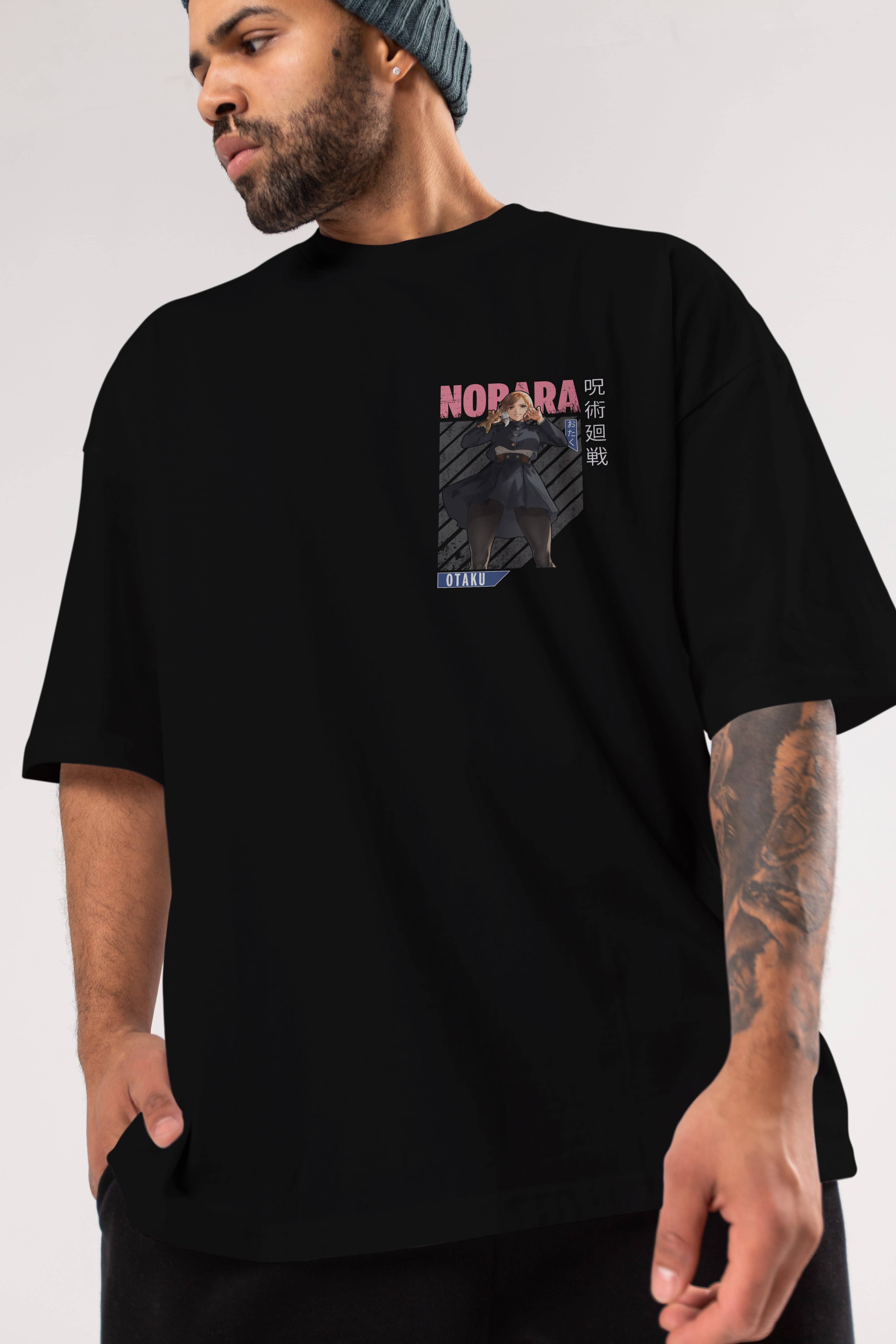 Nobara Kugisaki 4 Ön Sol Baskılı Oversize t-shirt Erkek Kadın Unisex %100 Pamuk Bisiklet Yaka tişort