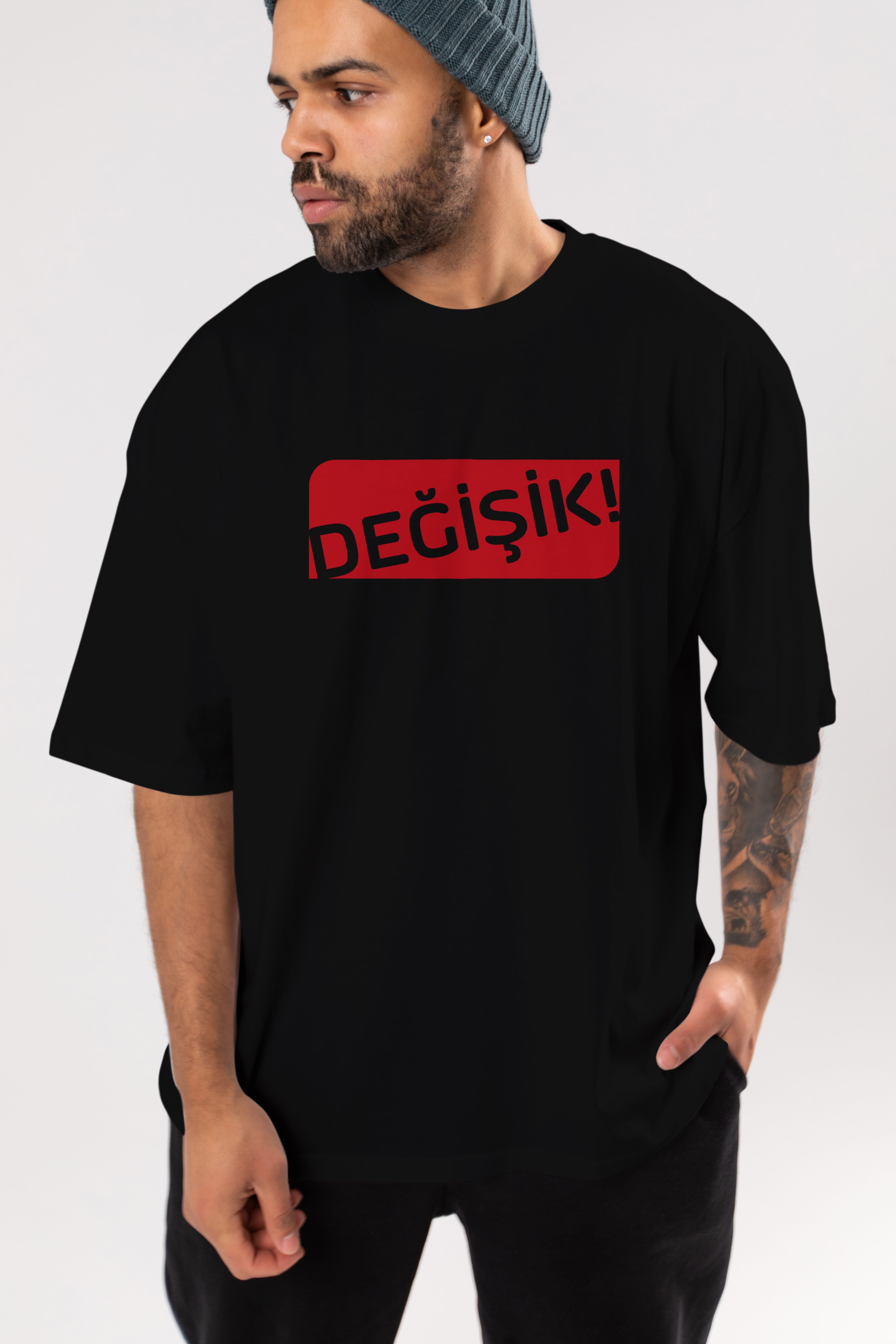 Değişik Ön Baskılı Oversize t-shirt %100 pamuk Erkek Kadın Unisex