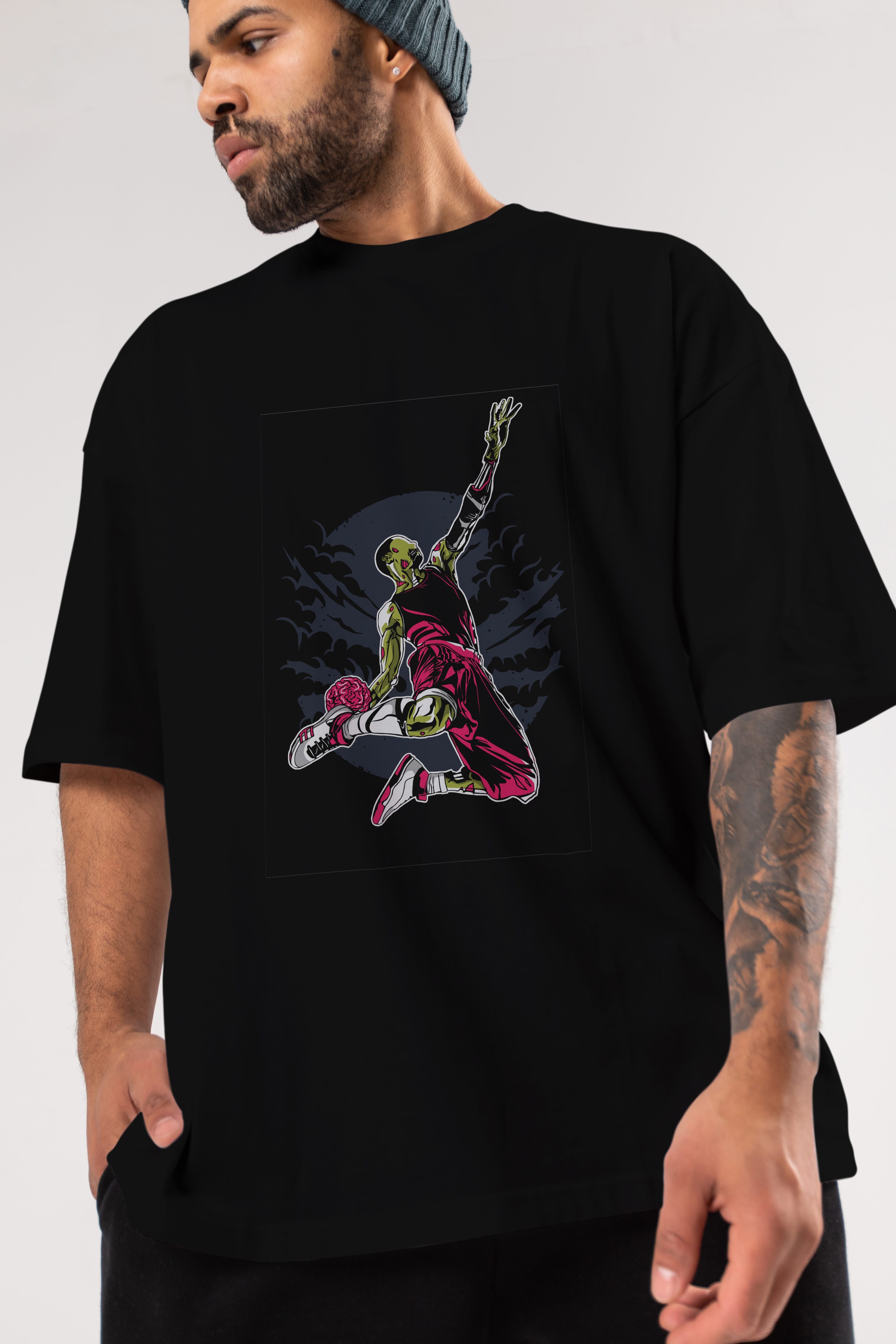 Zombie Slam Dunk Ön Baskılı Oversize t-shirt Erkek Kadın Unisex %100 Pamuk tişort