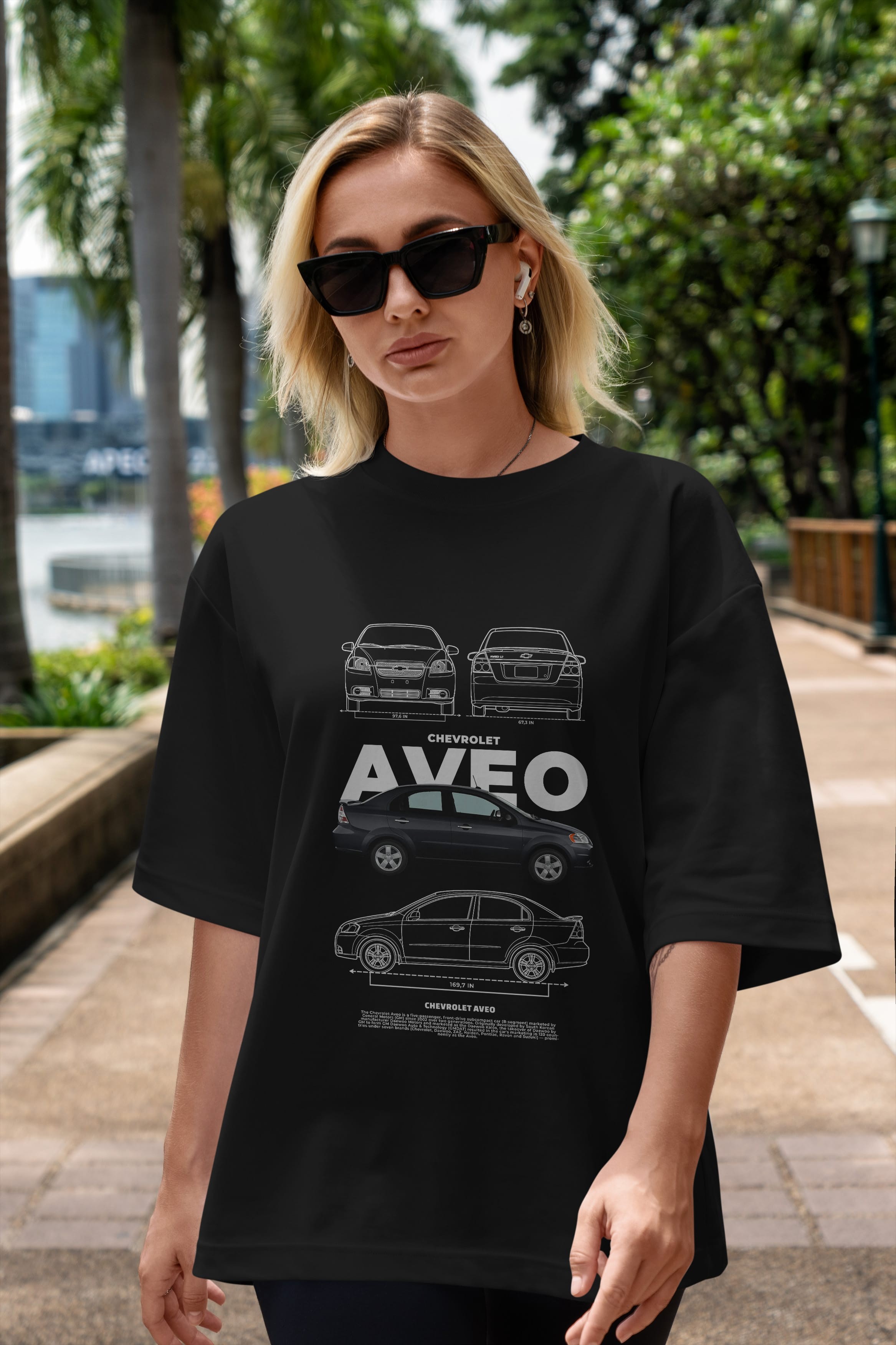 Chevrolet Aveo Ön Baskılı Oversize t-shirt Erkek Kadın Unisex %100 Pamuk Bisiklet Yaka tişort