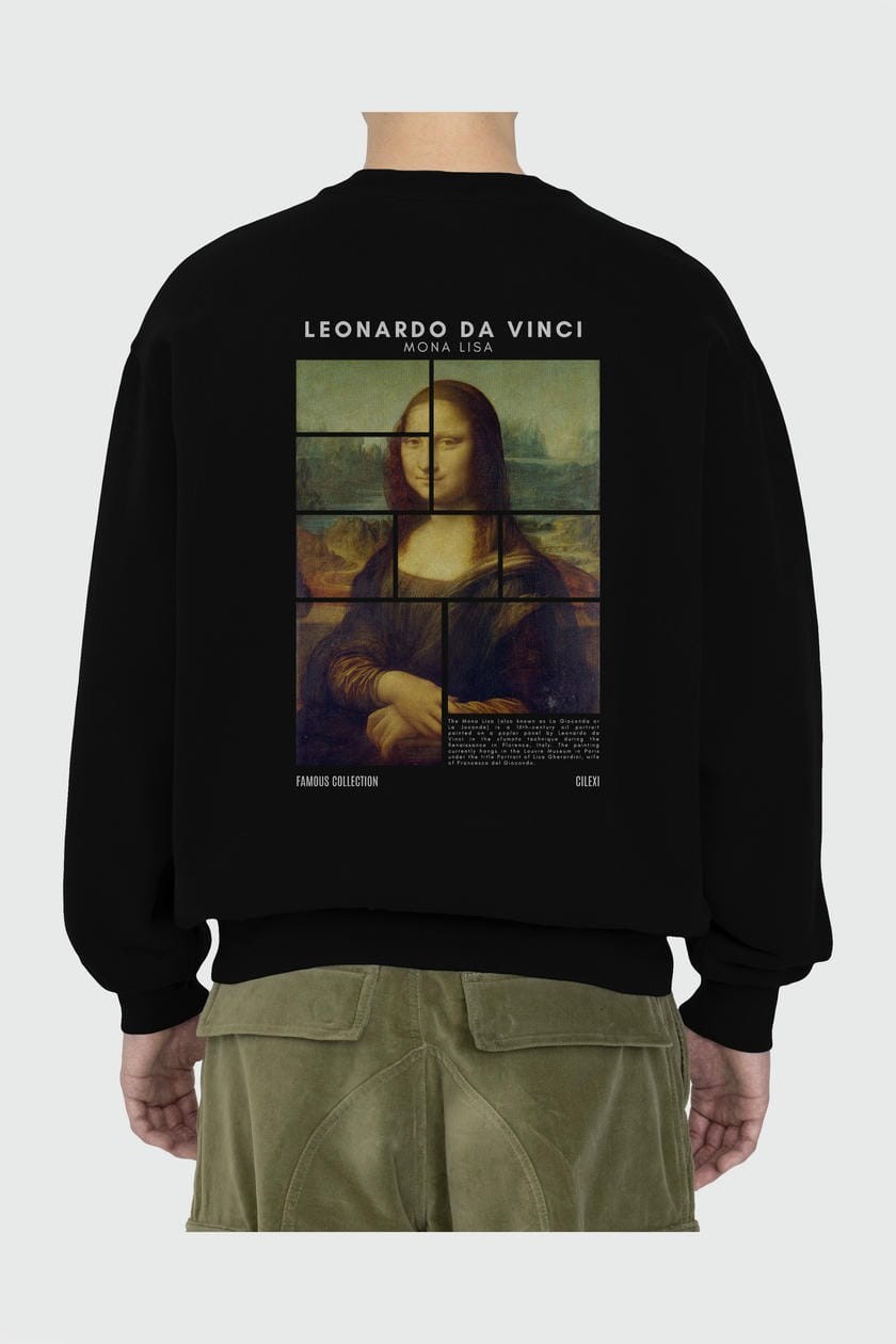 Leonardo Da Vinci Mona Lisa Arka Baskılı Oversize Sweatshirt Erkek Kadın Unisex