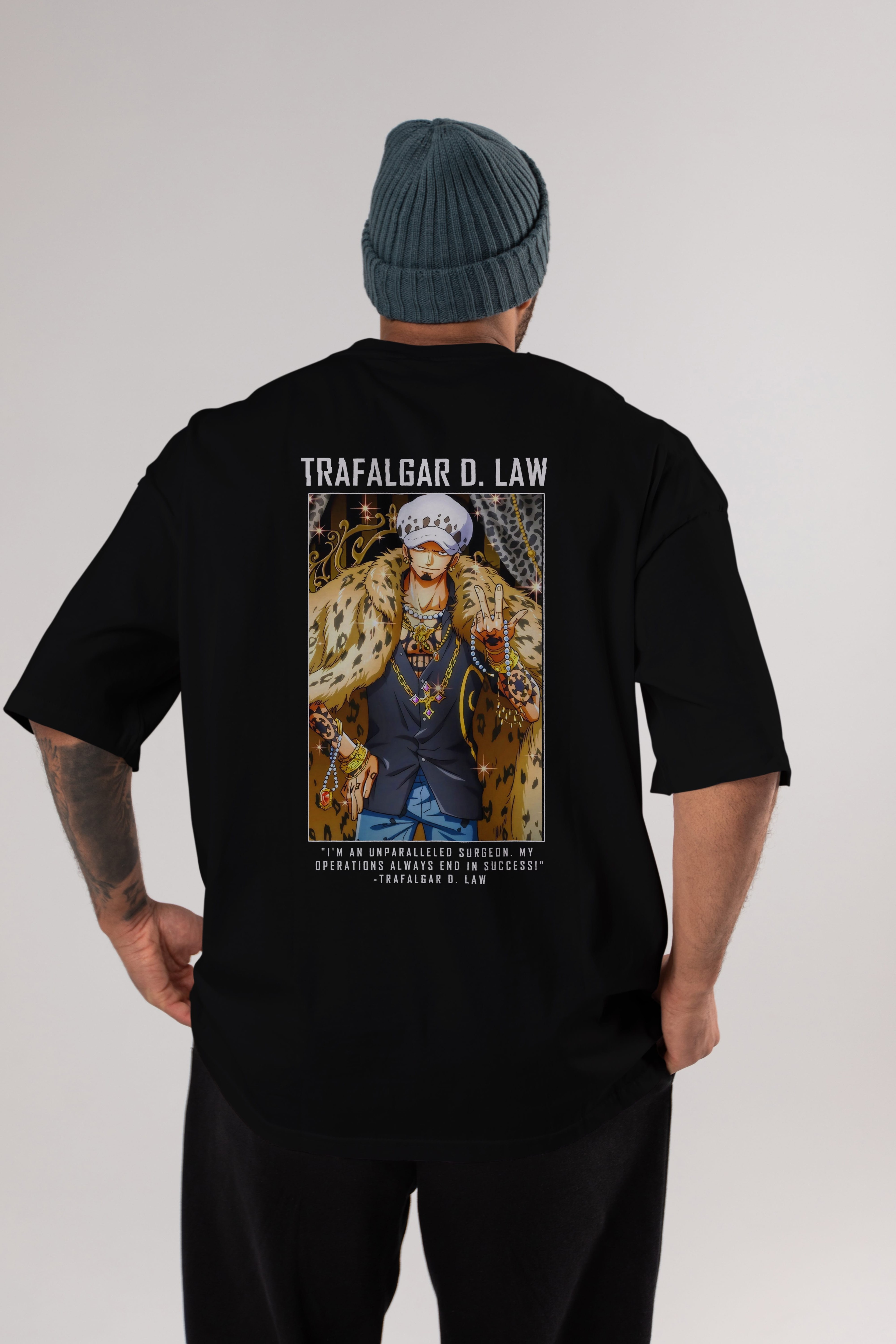 Trafalgar D. Water Law 2 Anime Arka Baskılı Oversize t-shirt Erkek Kadın Unisex %100 pamuk tişort
