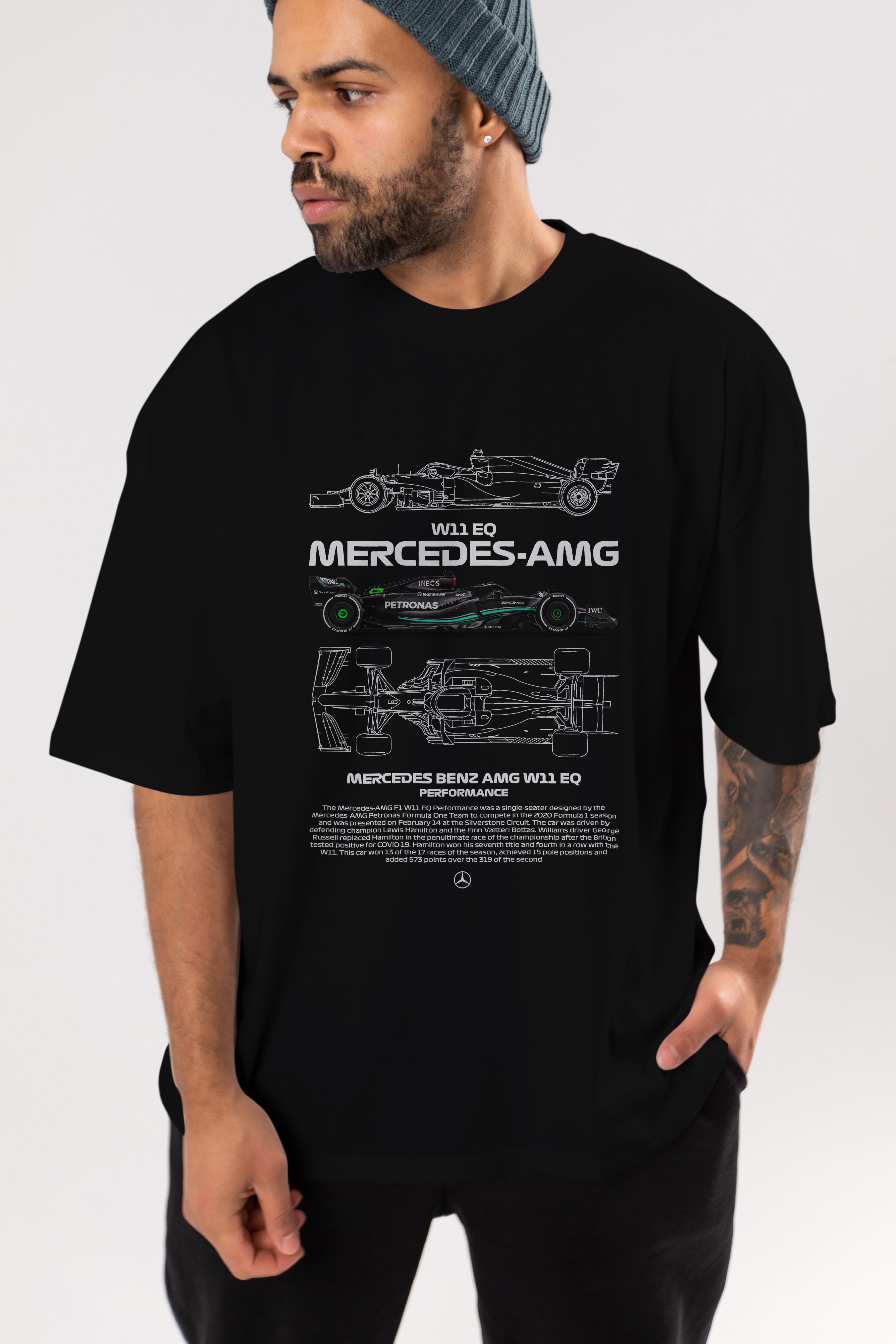 mercedes benz amg w11 Formula 1 Ön Baskılı Oversize t-shirt Erkek Kadın Unisex %100 Pamuk Bisiklet Yaka tişort