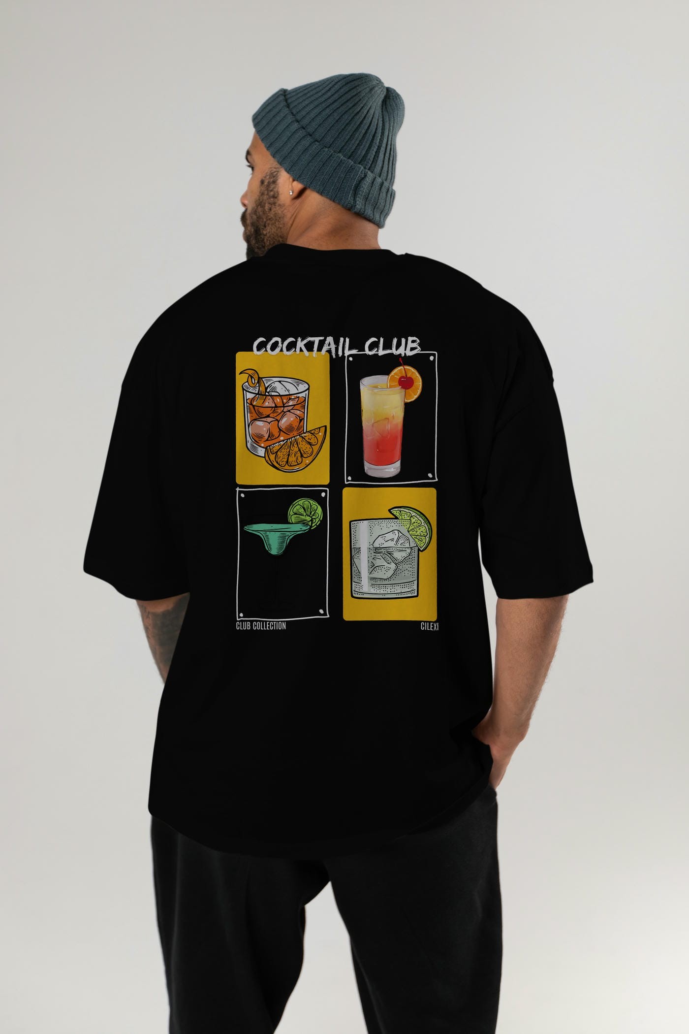 Cocktail Club Arka Baskılı Oversize t-shirt Erkek Kadın %100 Pamuk Bisiklet Yaka tişort