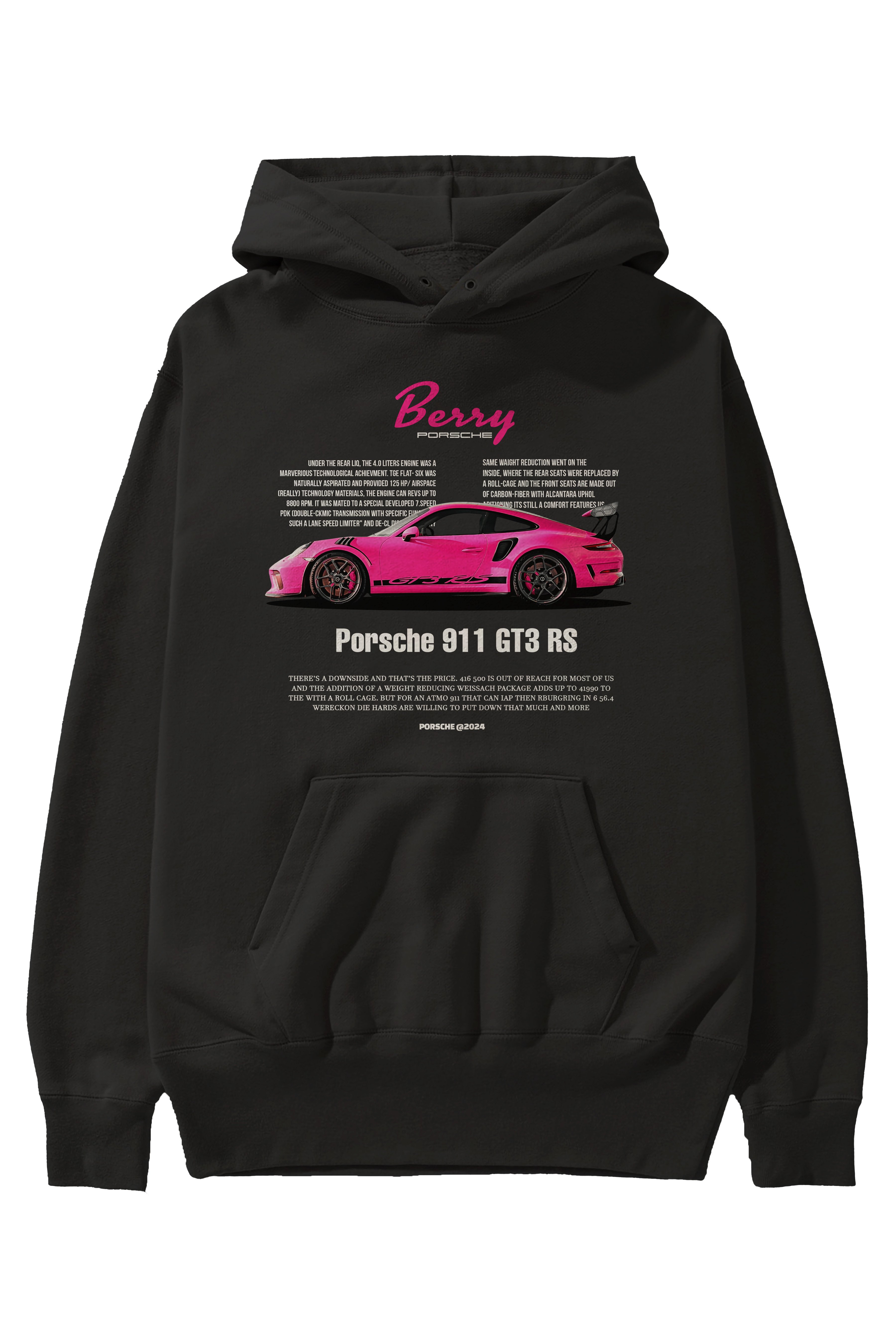 PORSCHE 911 GT3 RS BERRY Ön Baskılı Hoodie Oversize Kapüşonlu Sweatshirt Erkek Kadın Unisex