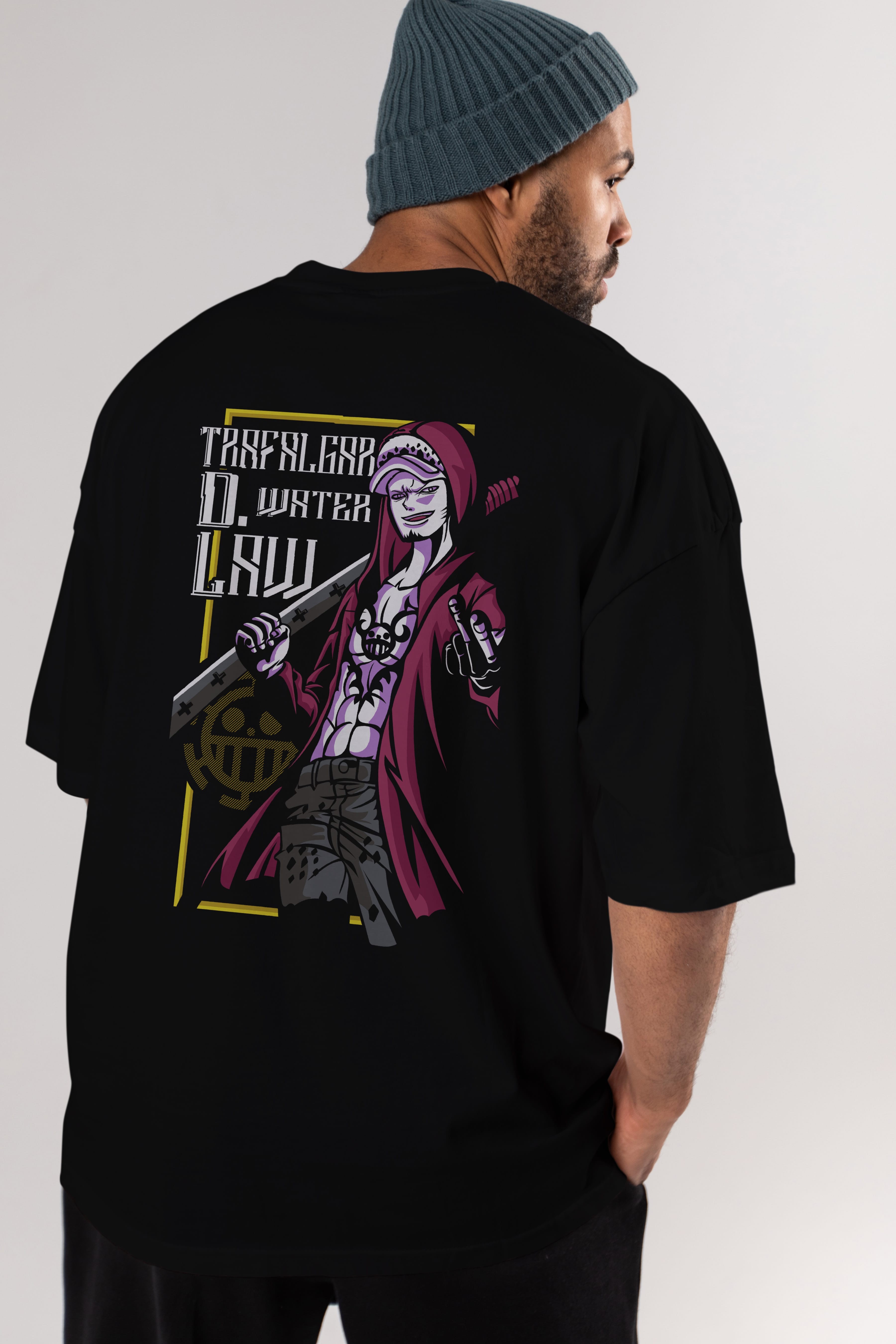 Trafalgar D. Water Law Anime Arka Baskılı Oversize t-shirt Erkek Kadın Unisex %100 pamuk tişort