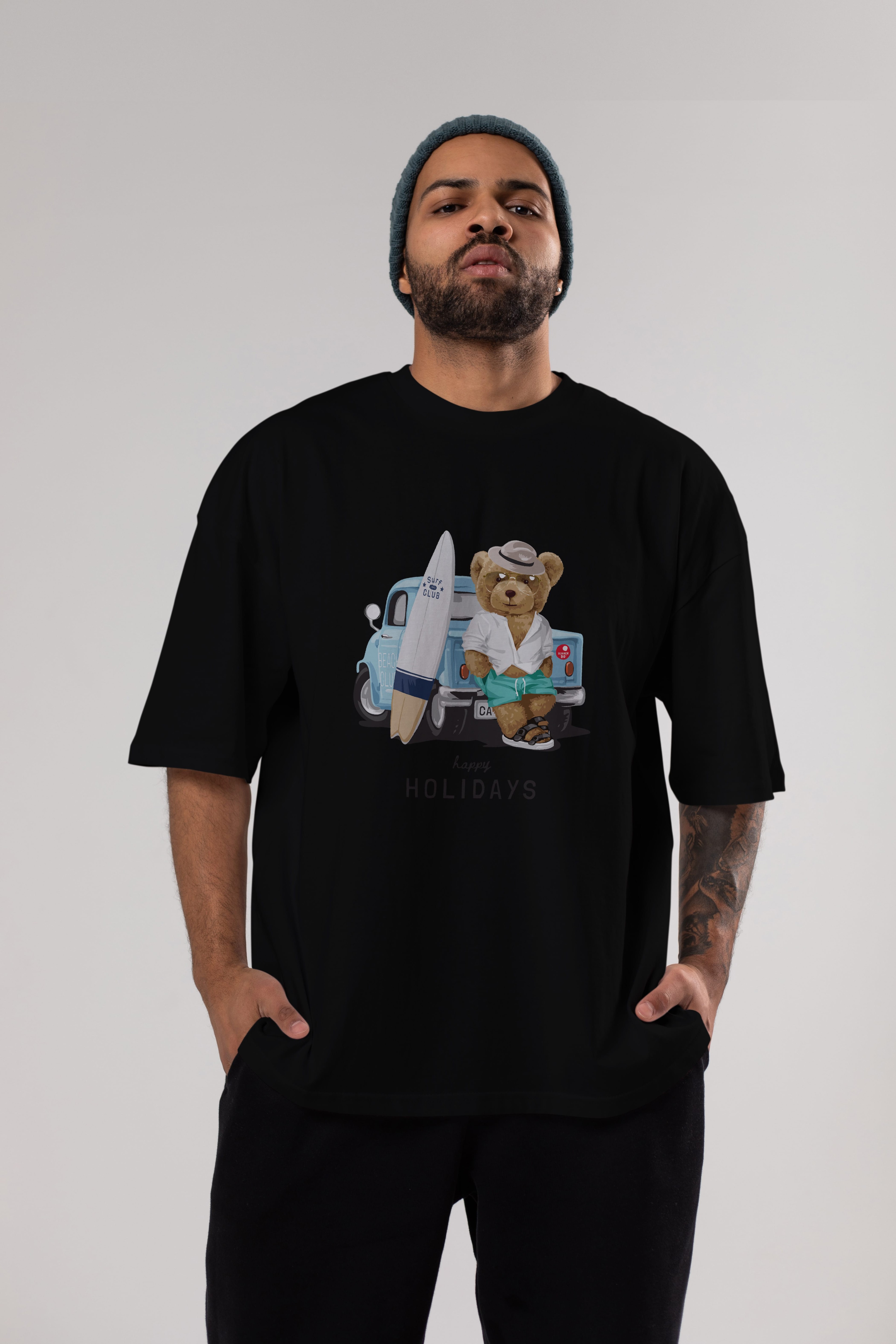 Teddy Bear Surf Club Ön Baskılı Oversize t-shirt Erkek Kadın Unisex %100 Pamuk