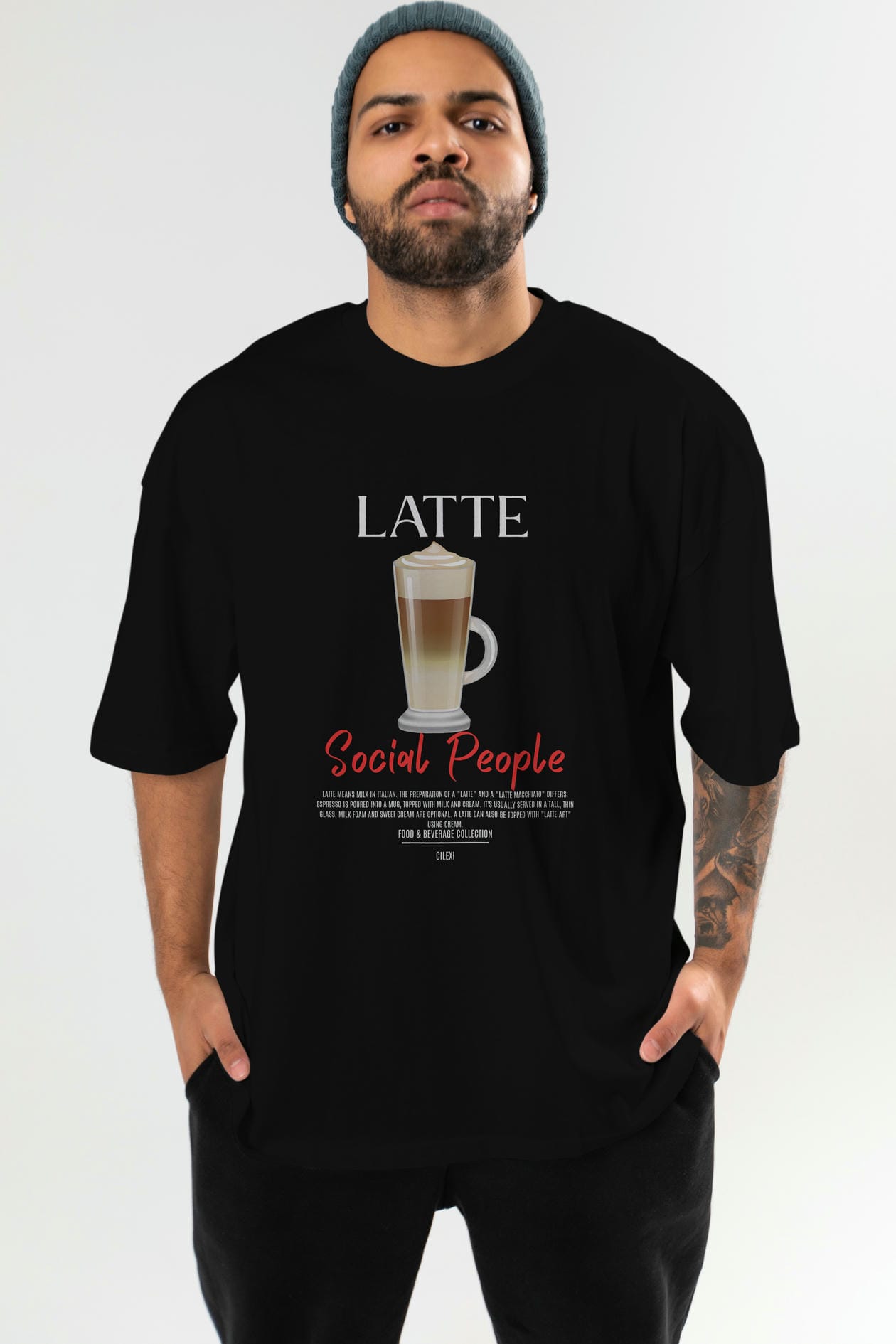 Latte Kokteyl Serisi ön Baskılı Oversize t-shirt Erkek Kadın %100 Pamuk Bisiklet Yaka tişort