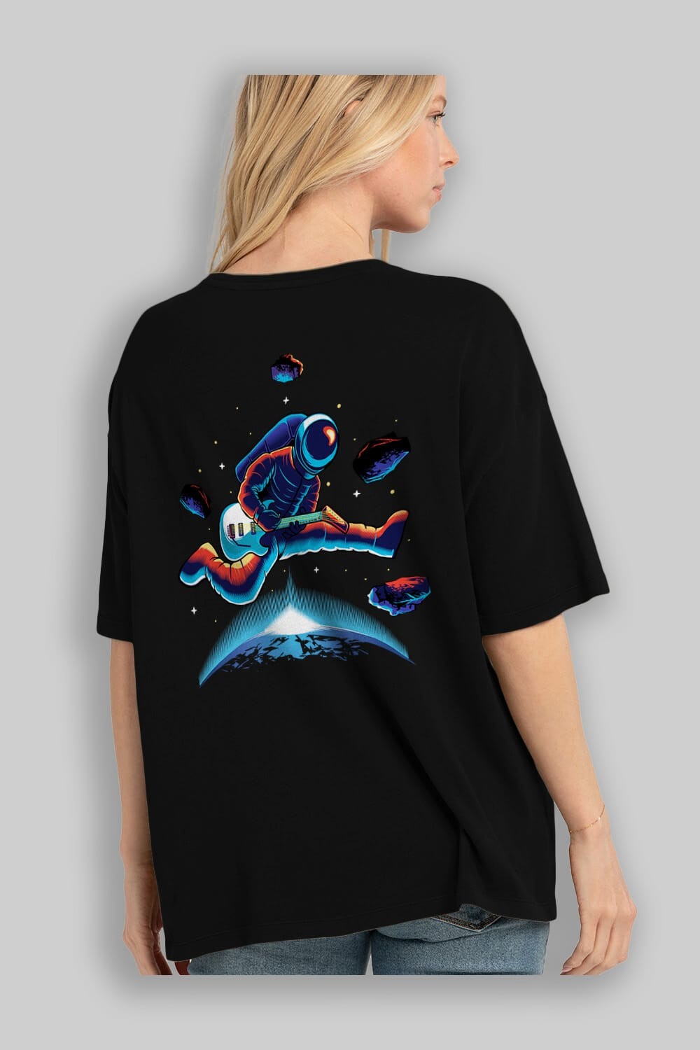 Astroguitar Arka Baskılı Oversize t-shirt Erkek Kadın Unisex