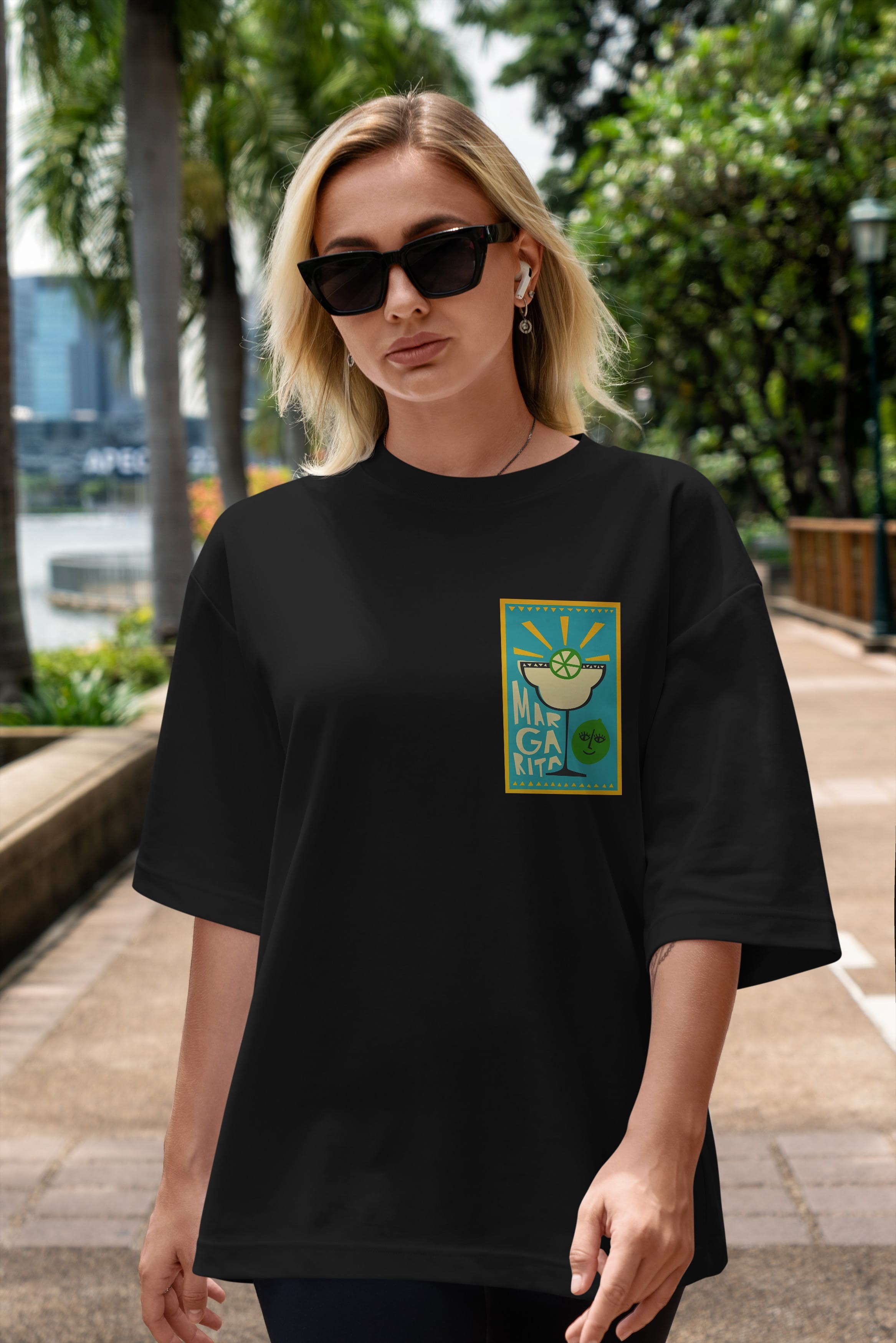 Margarita 4 Ön Sol Baskılı Oversize t-shirt Erkek Kadın Unisex %100 Pamuk Bisiklet Yaka tişort