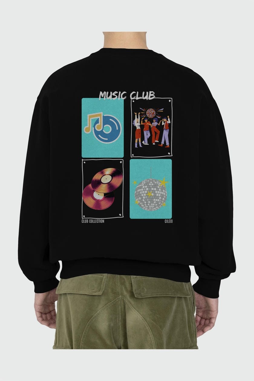 Music Club Arka Baskılı Oversize Sweatshirt Erkek Kadın Unisex