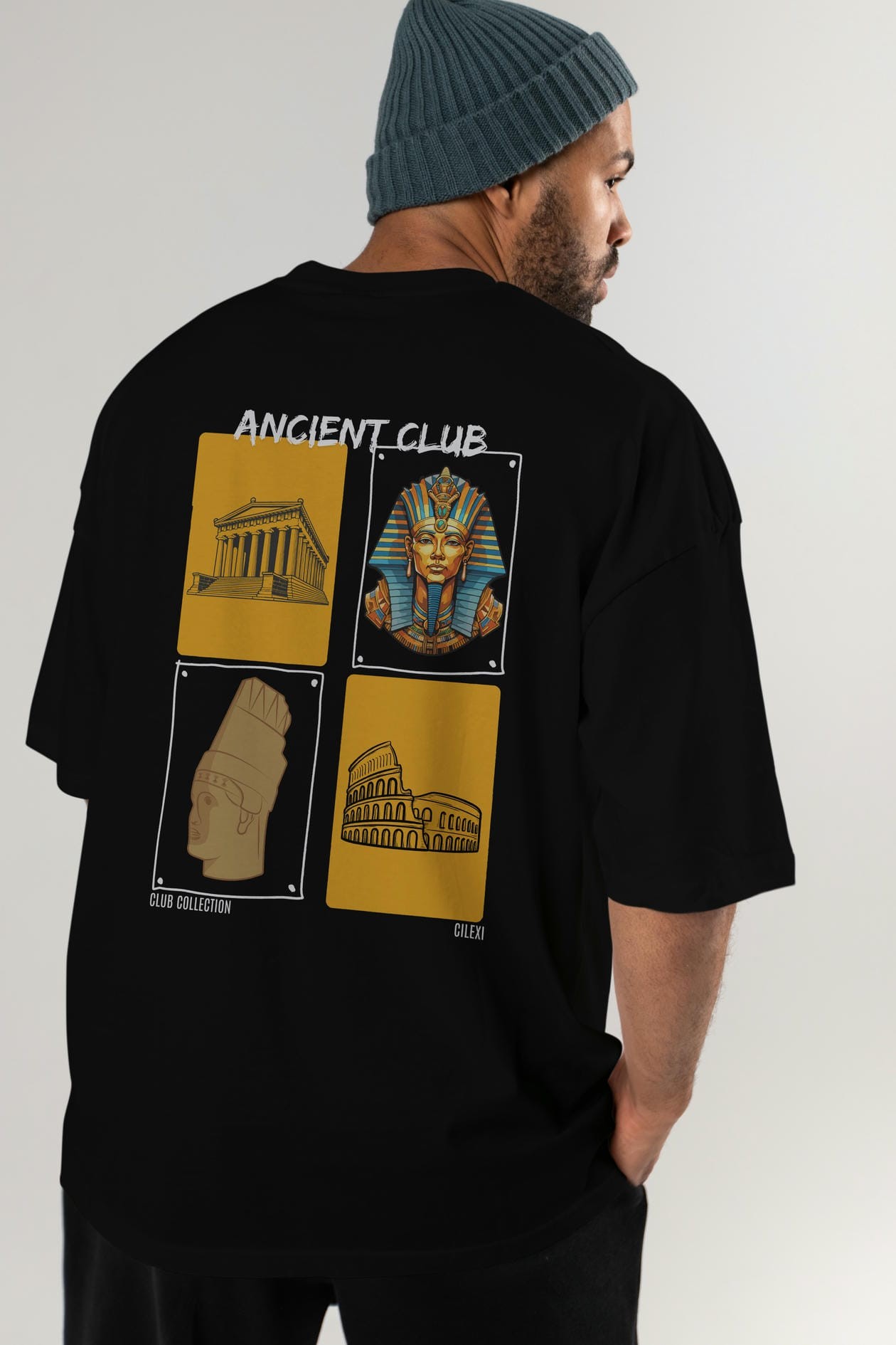Ancient Club Arka Baskılı Oversize t-shirt Erkek Kadın %100 Pamuk Bisiklet Yaka tişort