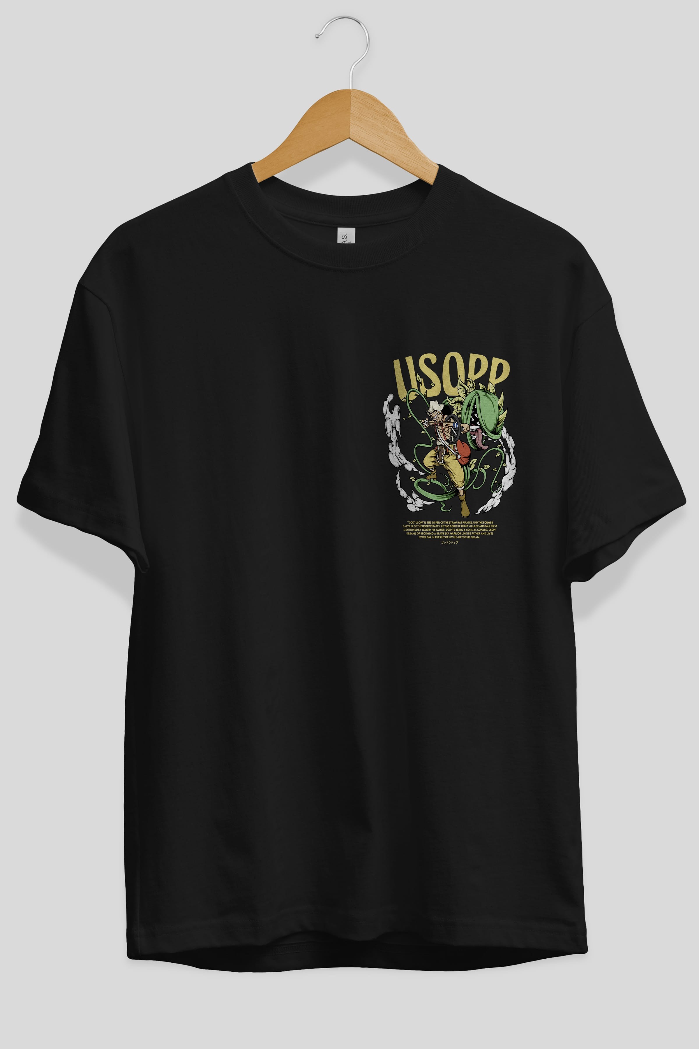 Usopp Ön Sol Baskılı Oversize t-shirt Erkek Kadın Unisex %100 Pamuk Bisiklet Yaka tişort