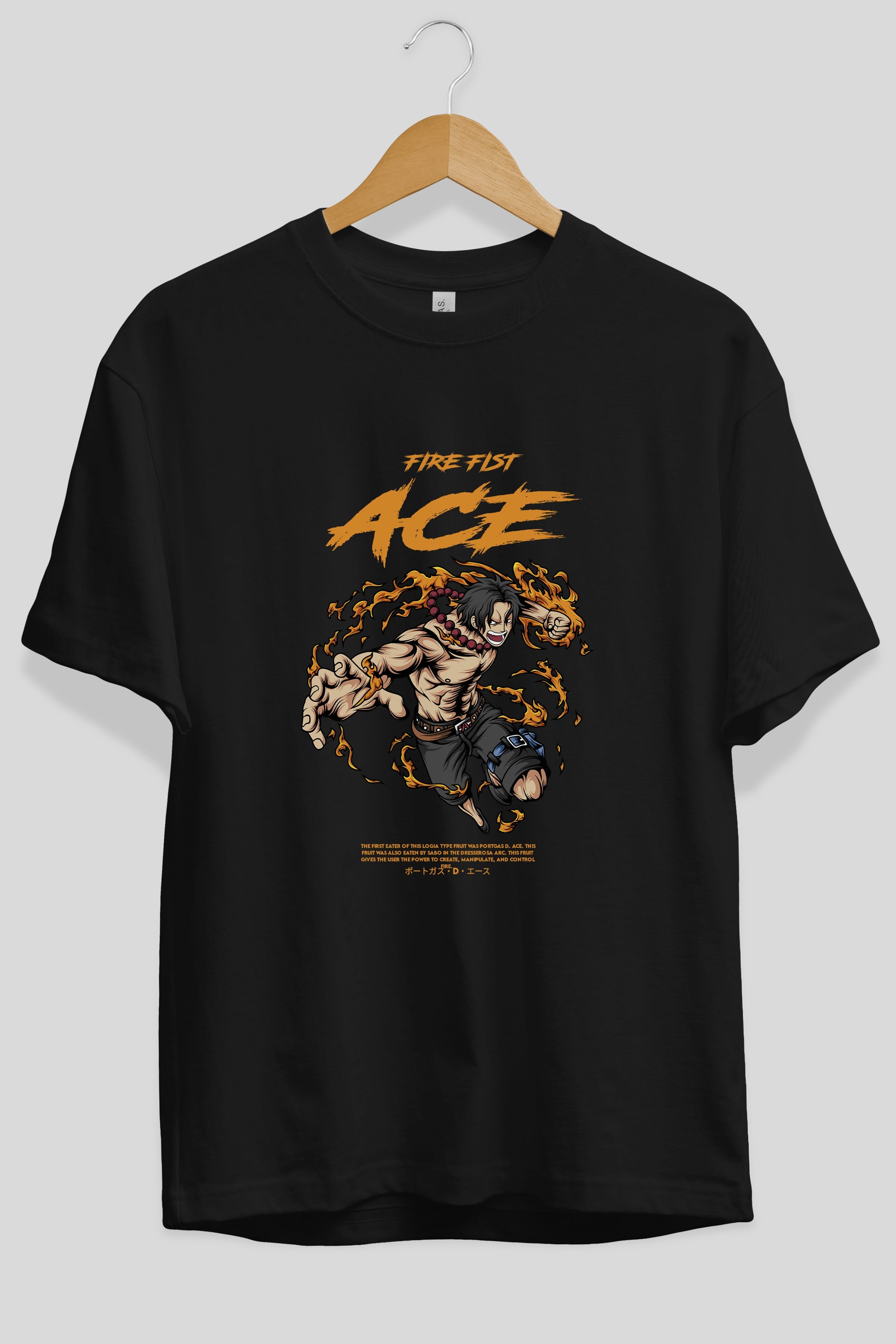 Fire Fist Ace Anime Ön Baskılı Oversize t-shirt %100 pamuk Erkek Kadın Unisex