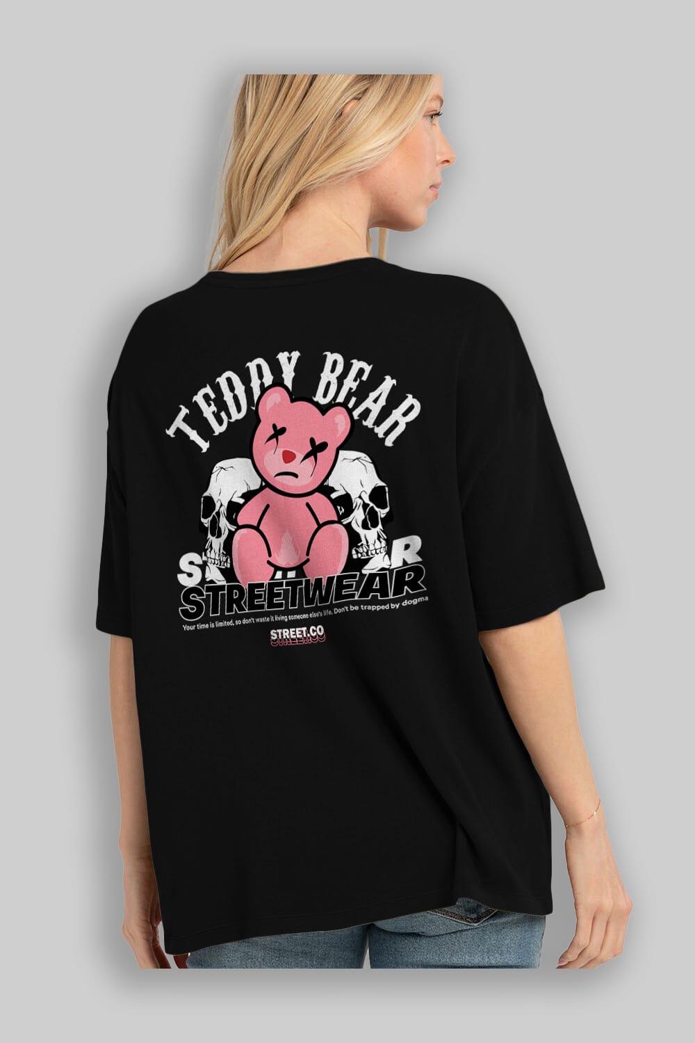 Teddy Bear Streetwear 2 Arka Baskılı Oversize t-shirt Erkek Kadın Unisex
