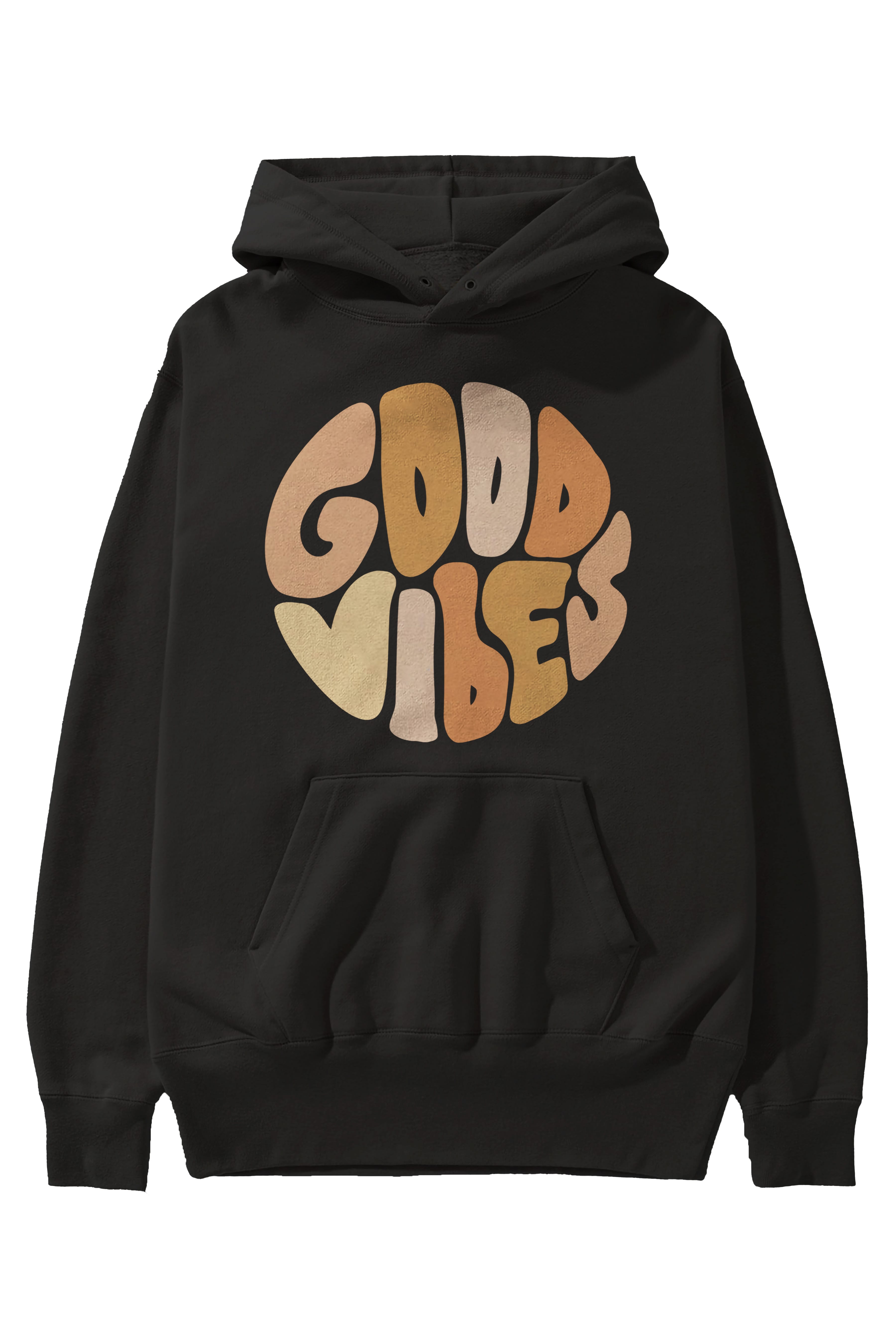 Good Vibes Yazılı 3 Ön Baskılı Oversize Hoodie Kapüşonlu Sweatshirt Erkek Kadın Unisex