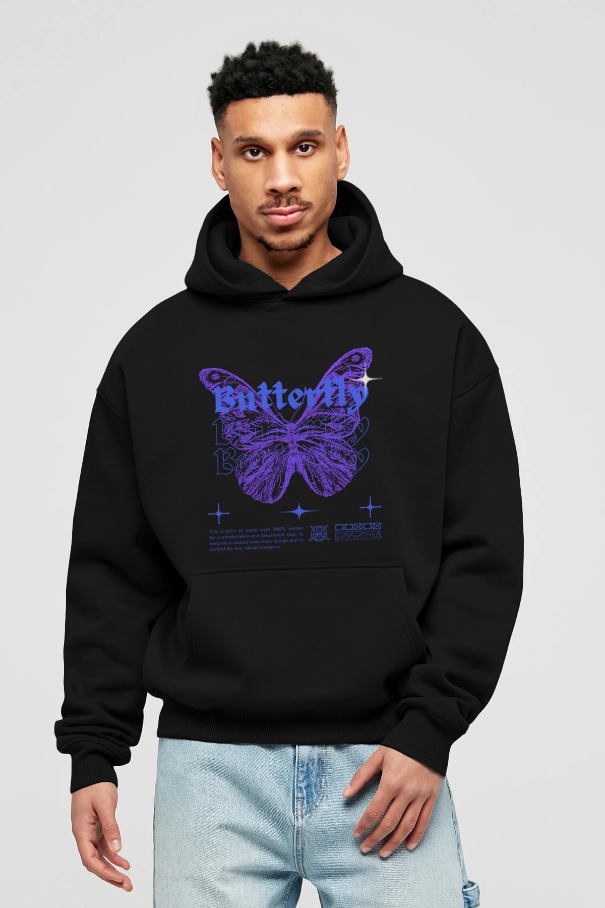 Butterfly Streetwear Ön Baskılı Oversize Hoodie Kapüşonlu Sweatshirt Erkek Kadın Unisex