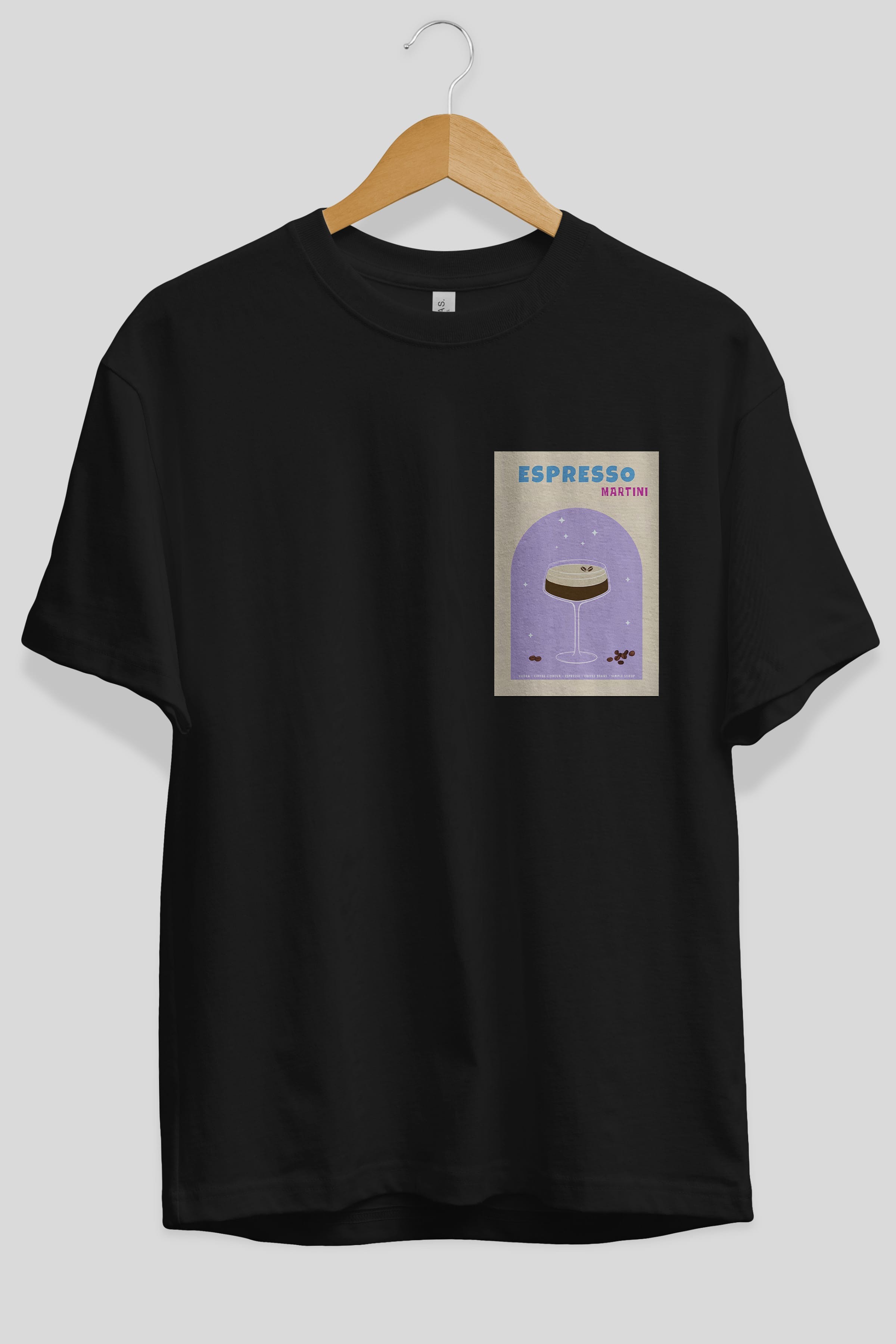 Espresso Martini 5 Ön Sol Baskılı Oversize t-shirt Erkek Kadın Unisex %100 Pamuk Bisiklet Yaka tişort