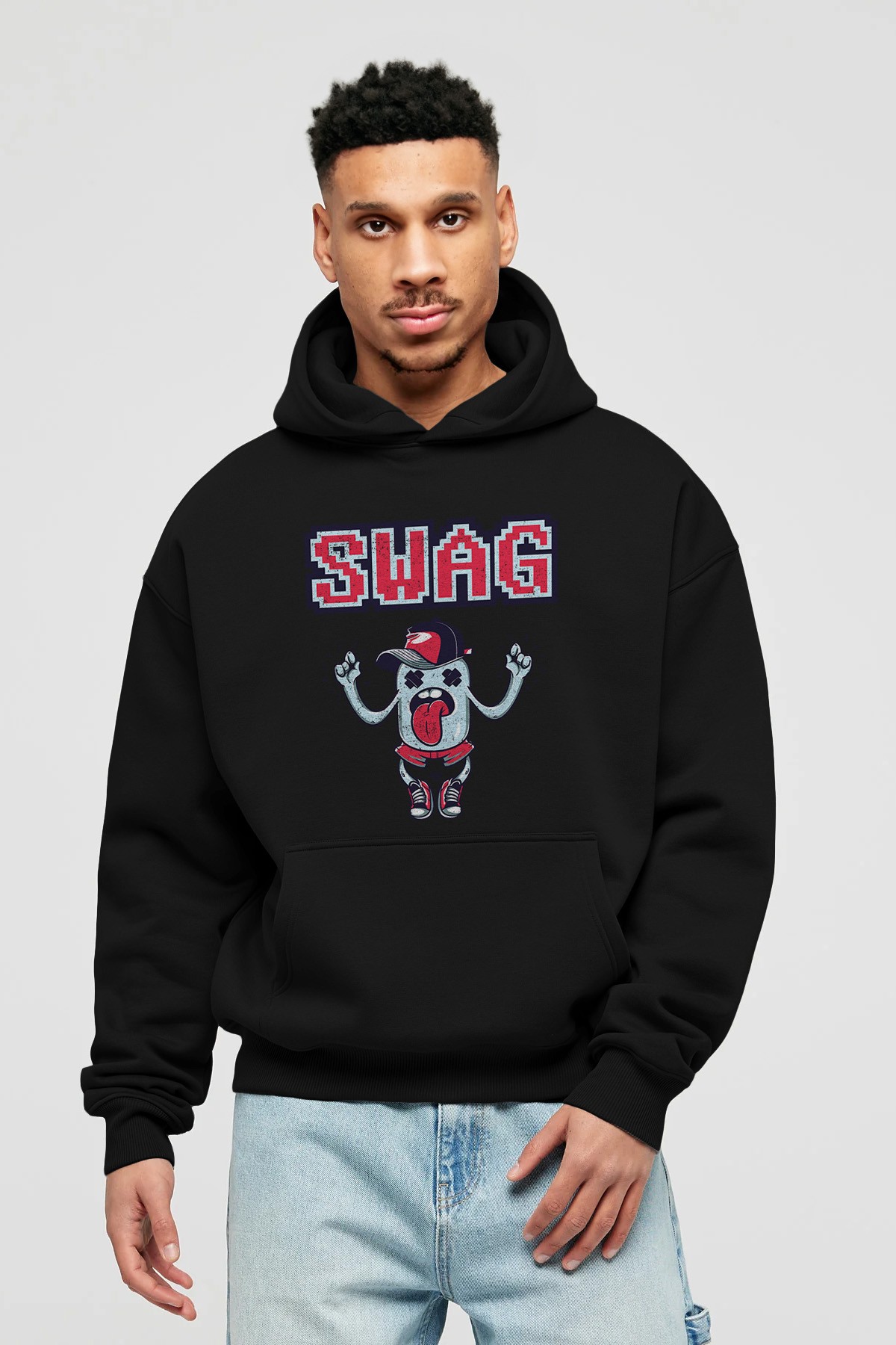 Swag Ön Baskılı Hoodie Oversize Kapüşonlu Sweatshirt Erkek Kadın Unisex