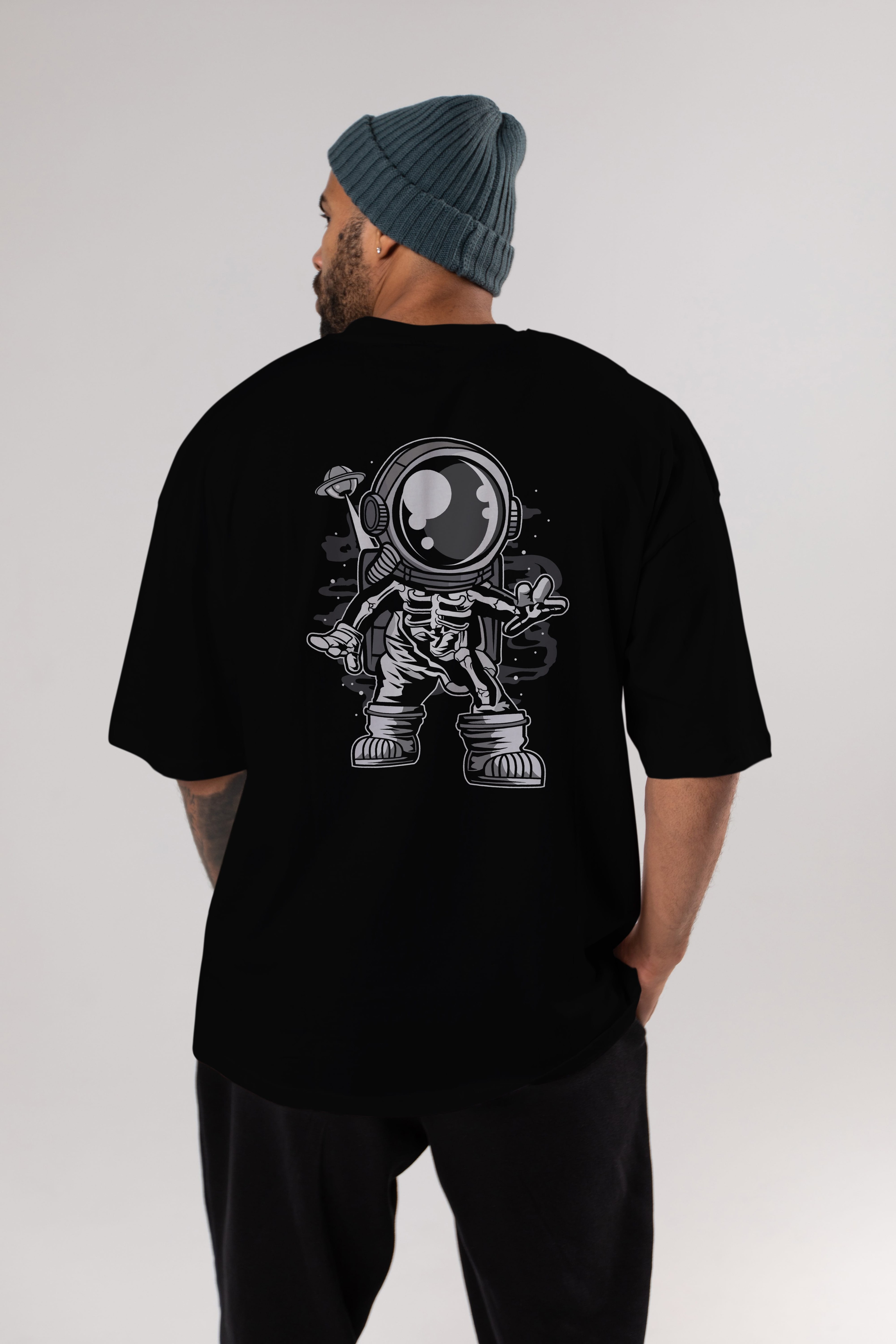 Space Skeleton Arka Baskılı Oversize t-shirt Erkek Kadın Unisex