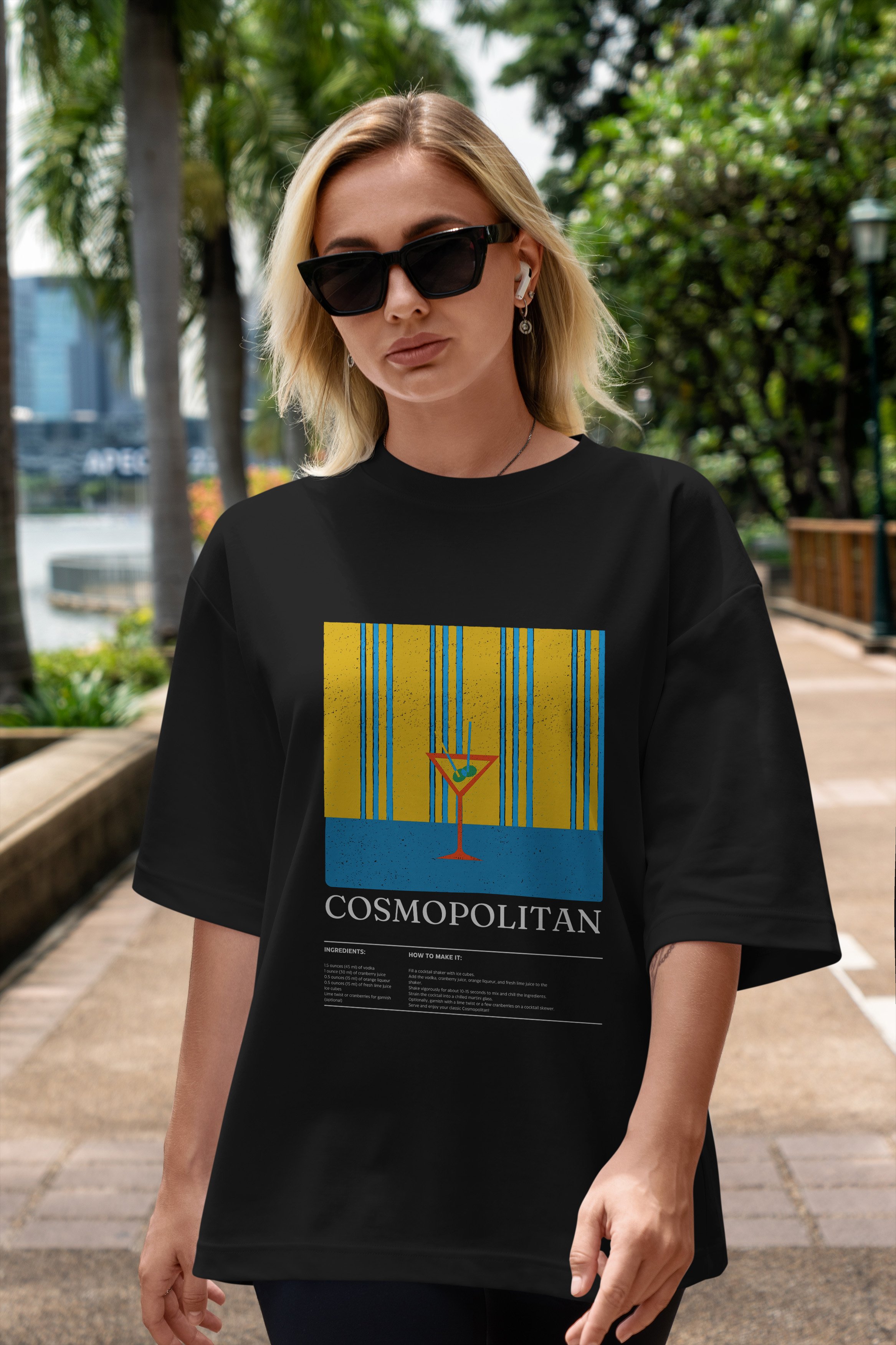 Cosmopolitan Kokteyl Ön Baskılı Oversize t-shirt Erkek Kadın %100 Pamuk Bisiklet Yaka tişort