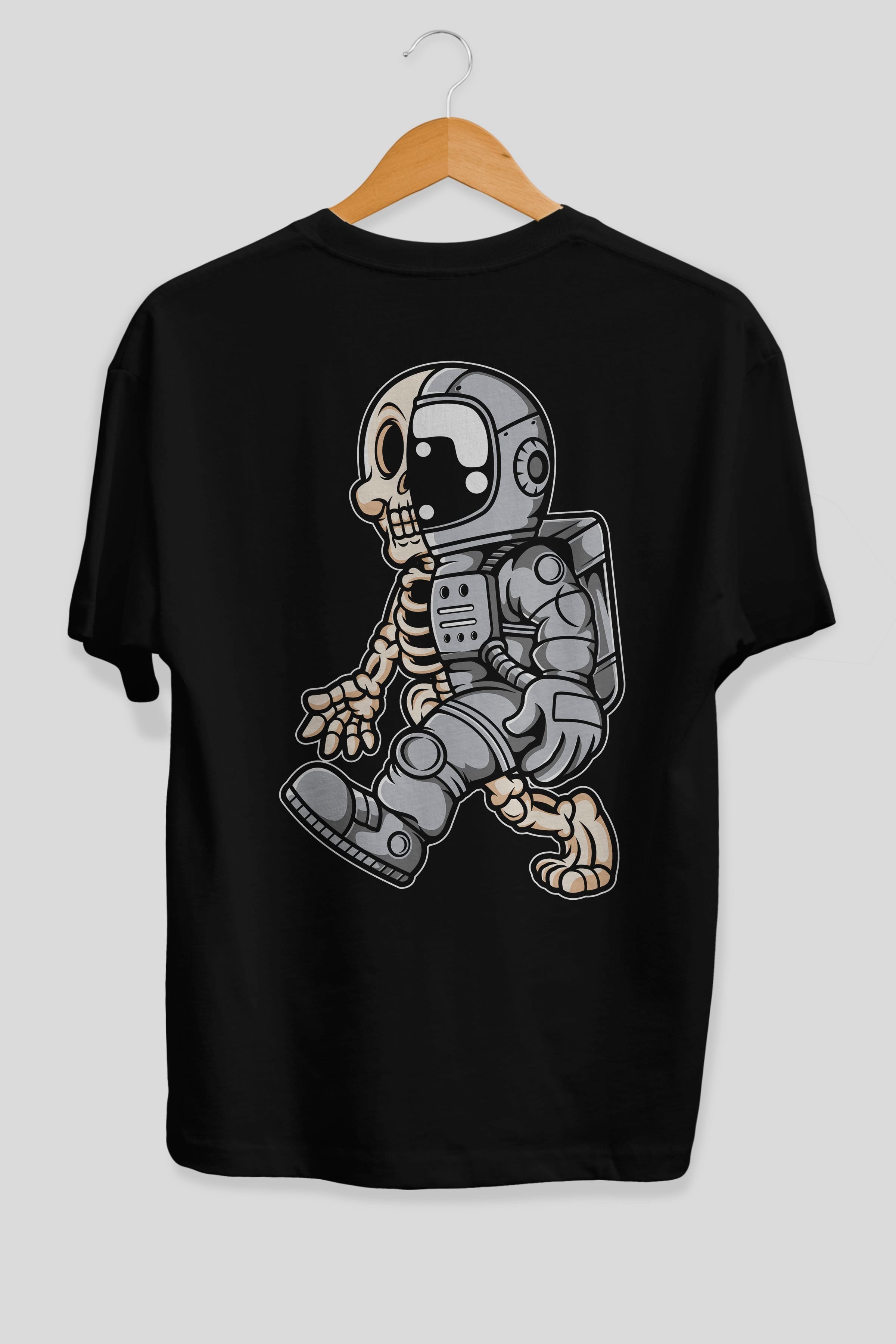 Astronaut Half Skull Arka Baskılı Oversize t-shirt Erkek Kadın Unisex