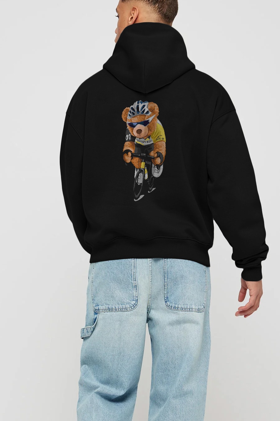Teddy Bear Sport Boy Arka Baskılı Hoodie Oversize Kapüşonlu Sweatshirt Erkek Kadın Unisex