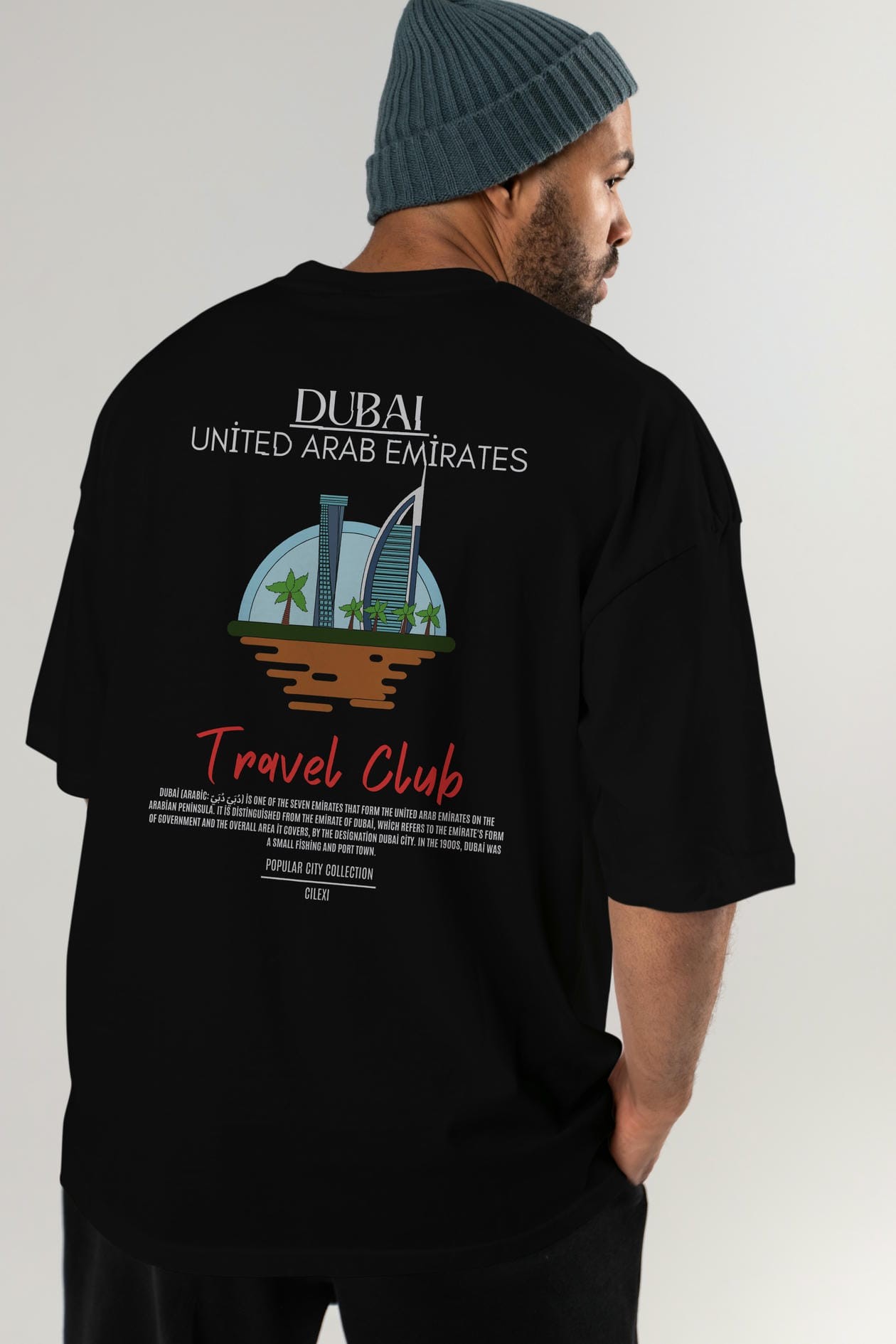 Dubai United Arab Emirates Arka Baskılı Oversize t-shirt Erkek Kadın Pamuk Bisiklet Yaka tişort