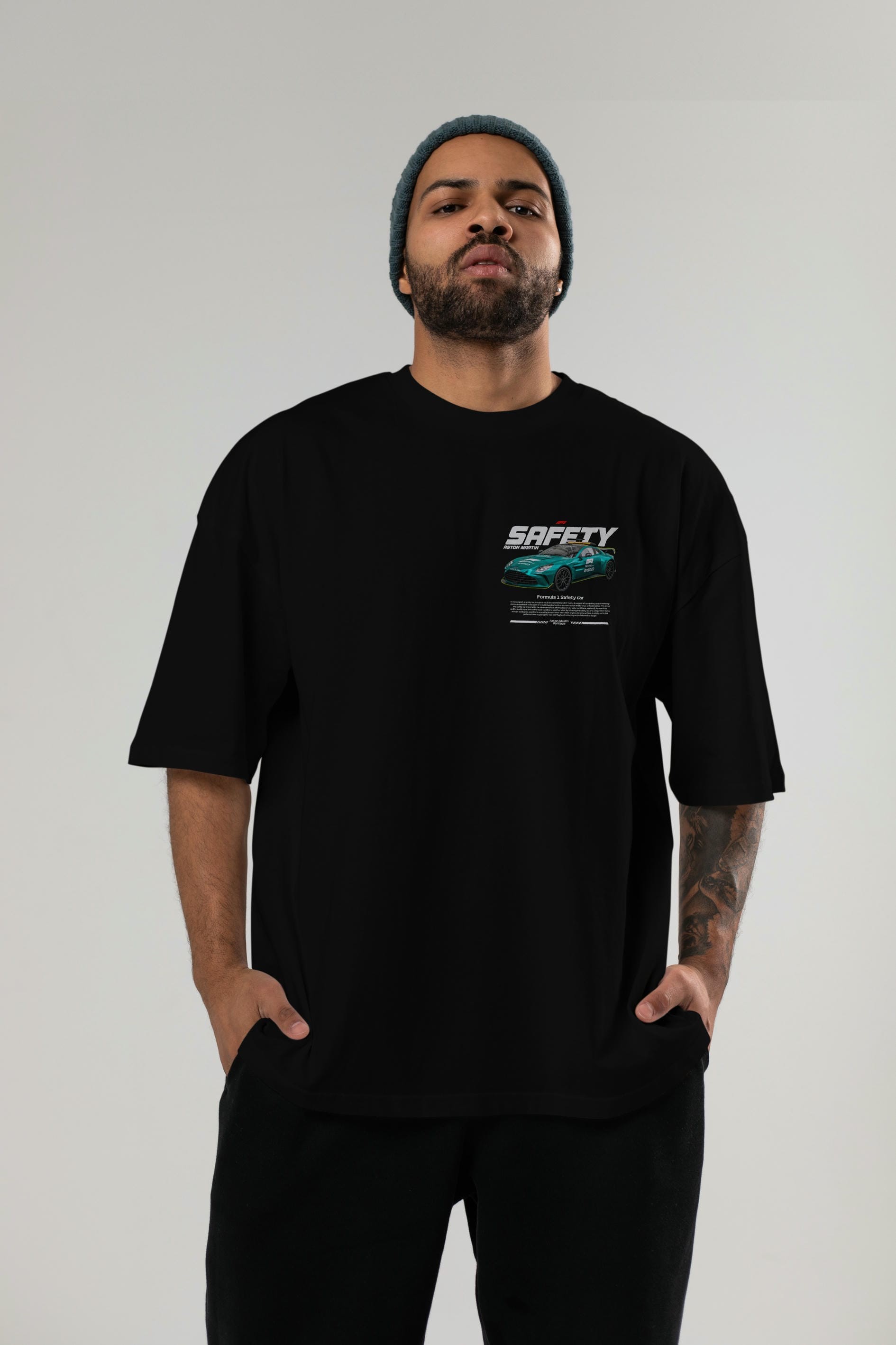safety car f1 Ön Sol Baskılı Oversize t-shirt Erkek Kadın Unisex %100 Pamuk Bisiklet Yaka tişort