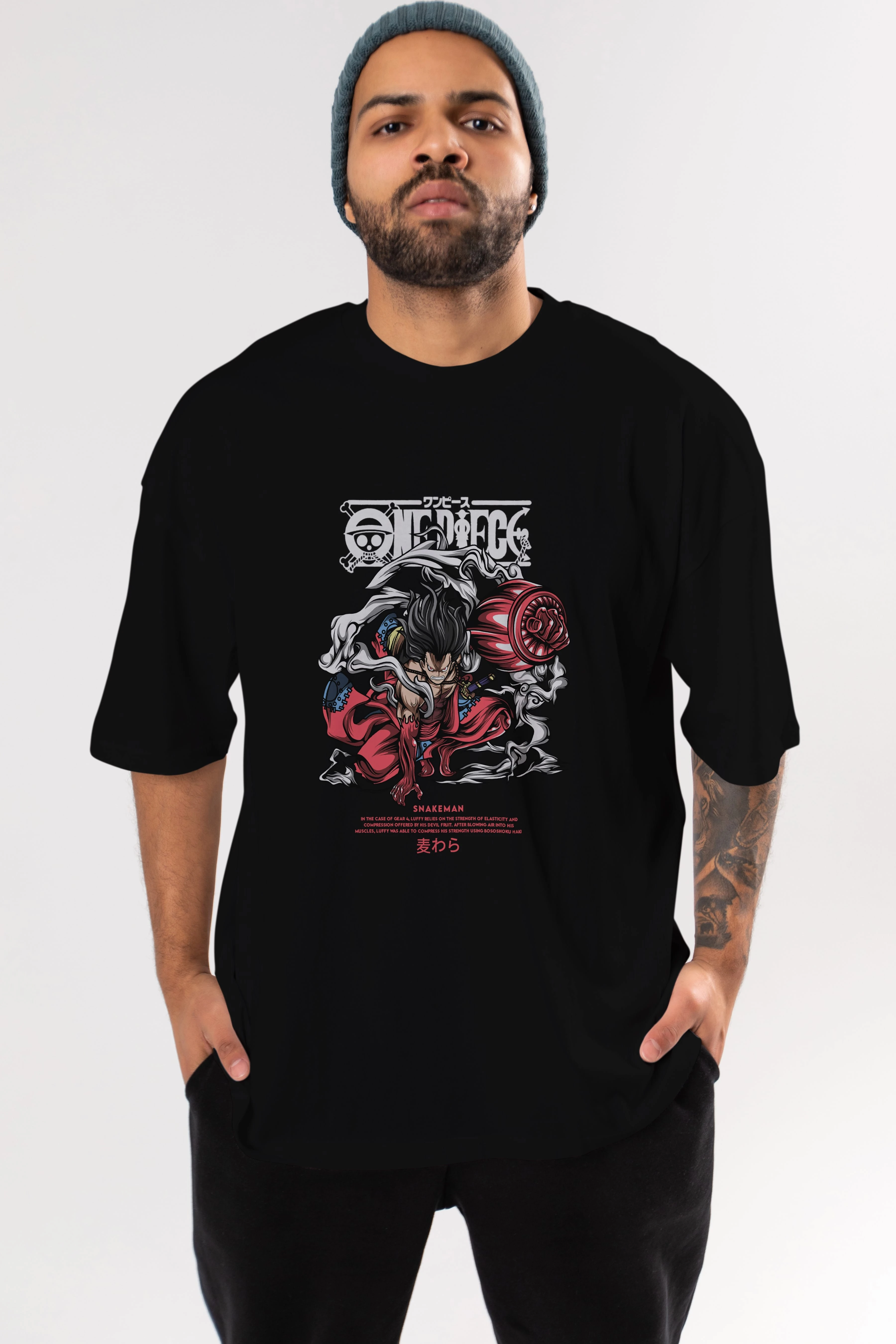 One Piece Snakeman Anime Ön Baskılı Oversize t-shirt %100 pamuk Erkek Kadın Unisex