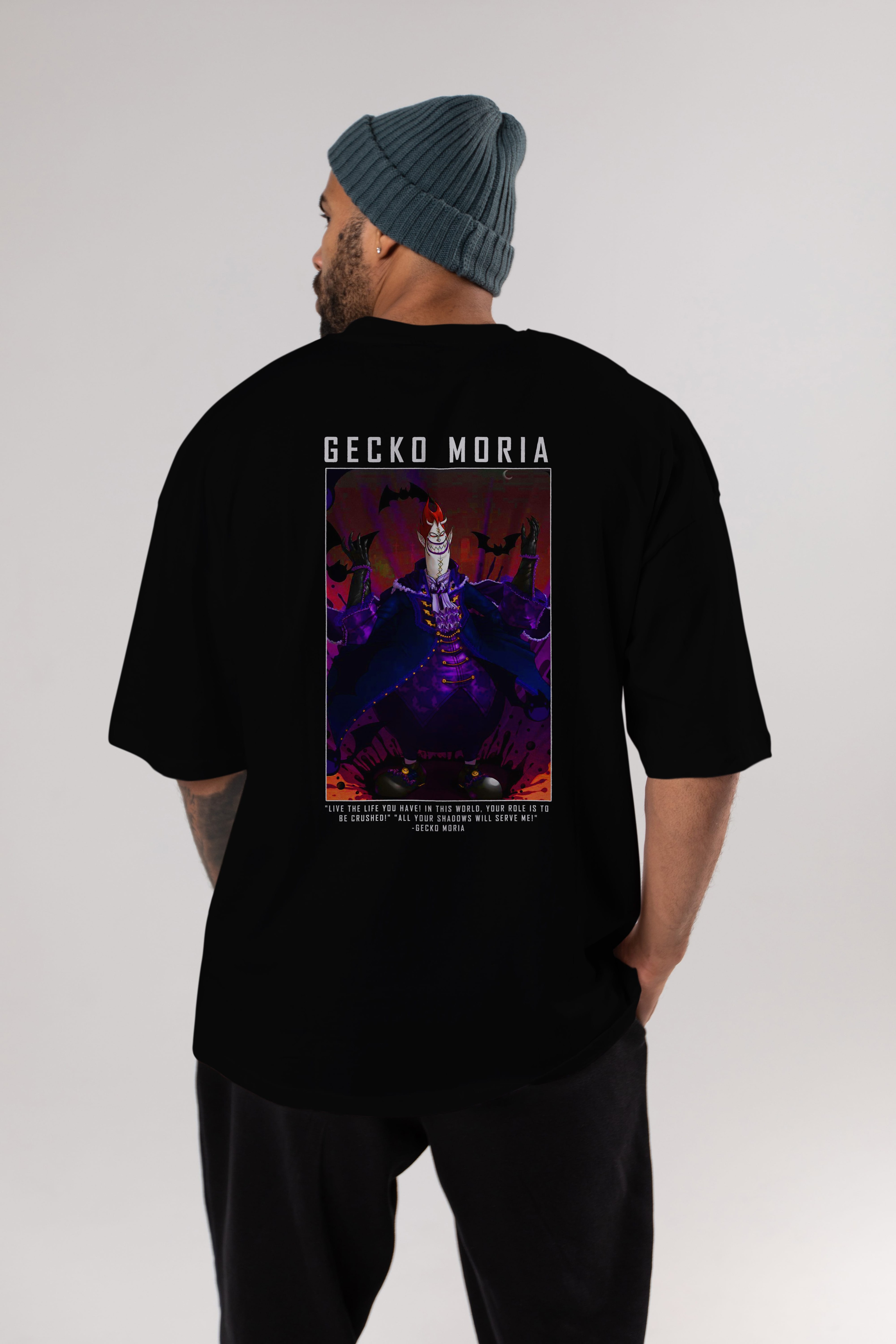 Gecko Moria Anime Arka Baskılı Oversize t-shirt Erkek Kadın Unisex %100 pamuk tişort