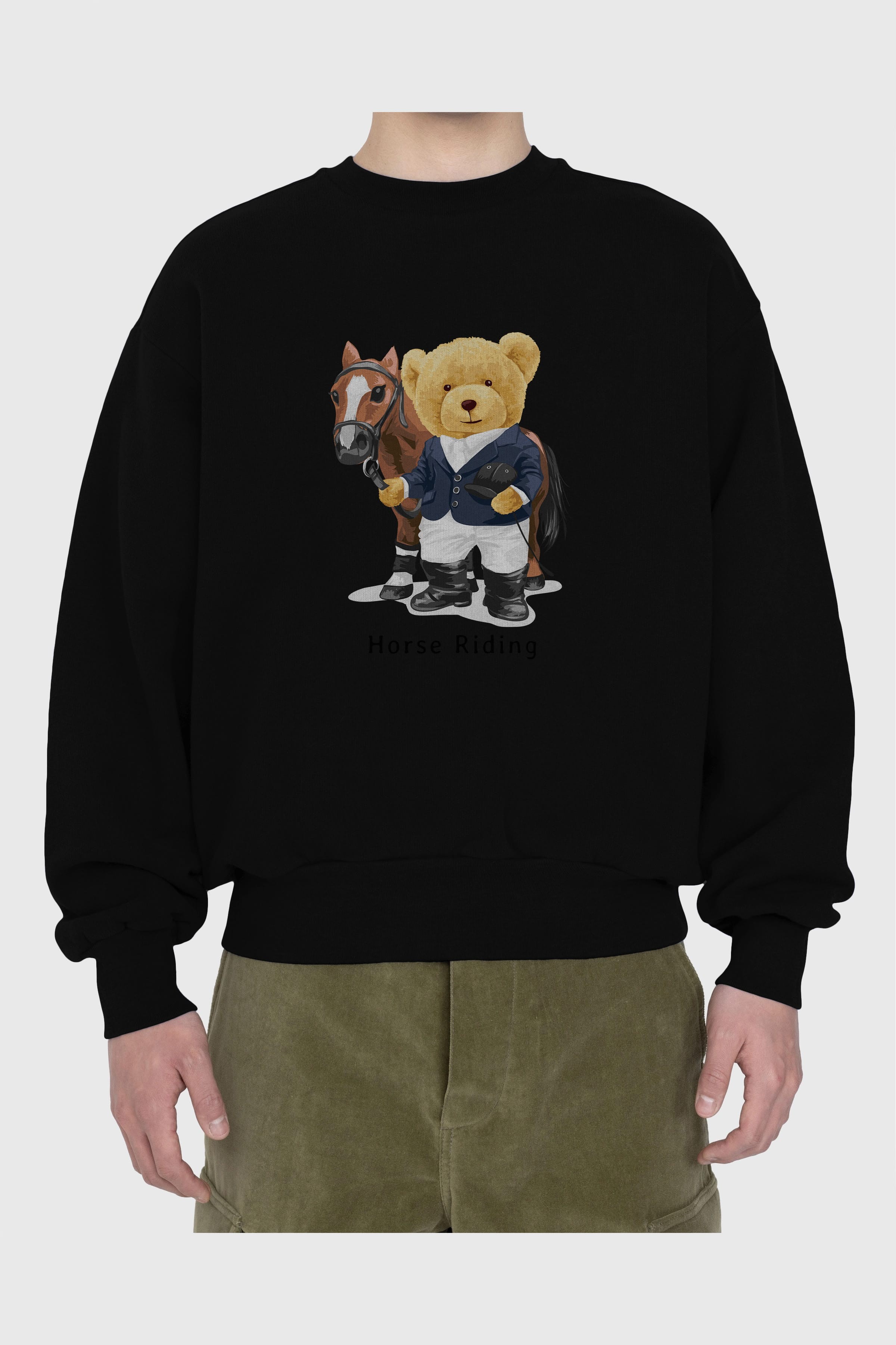 Teddy Bear Horse Riding Ön Baskılı Oversize Sweatshirt Erkek Kadın Unisex