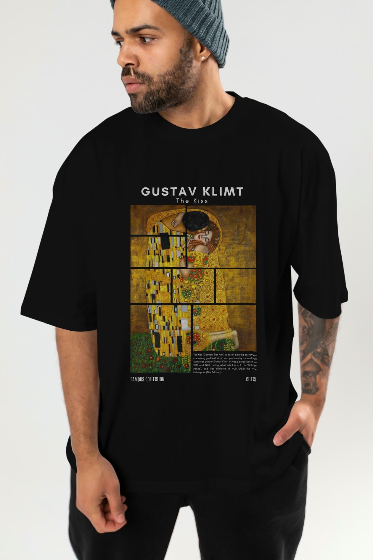 Gustav Klimt The Kiss ön Baskılı Oversize t-shirt Erkek Kadın Bisiklet Yaka Pamuk tişort