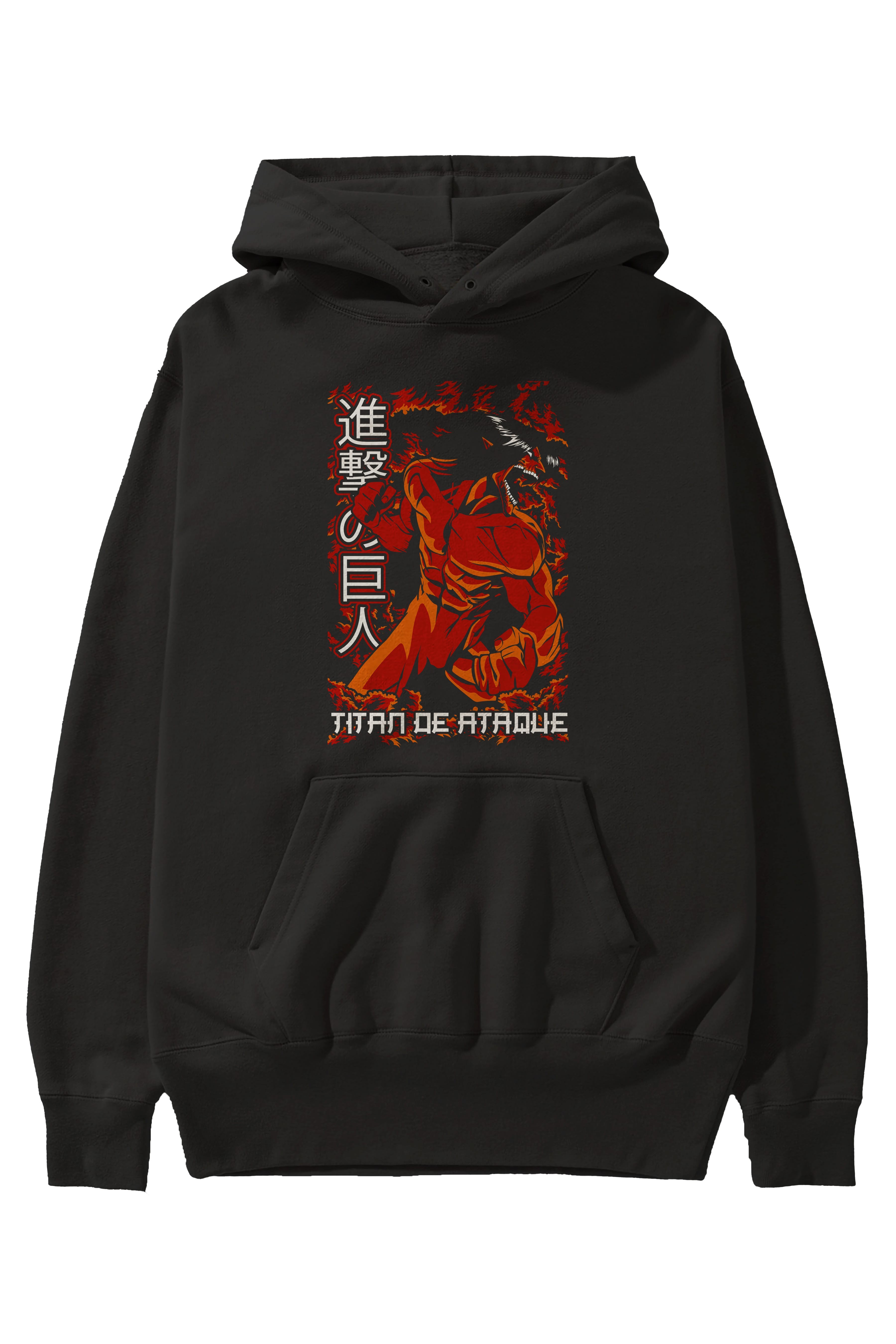 Eren Yeager Anime Ön Baskılı Hoodie Oversize Kapüşonlu Sweatshirt Erkek Kadın Unisex