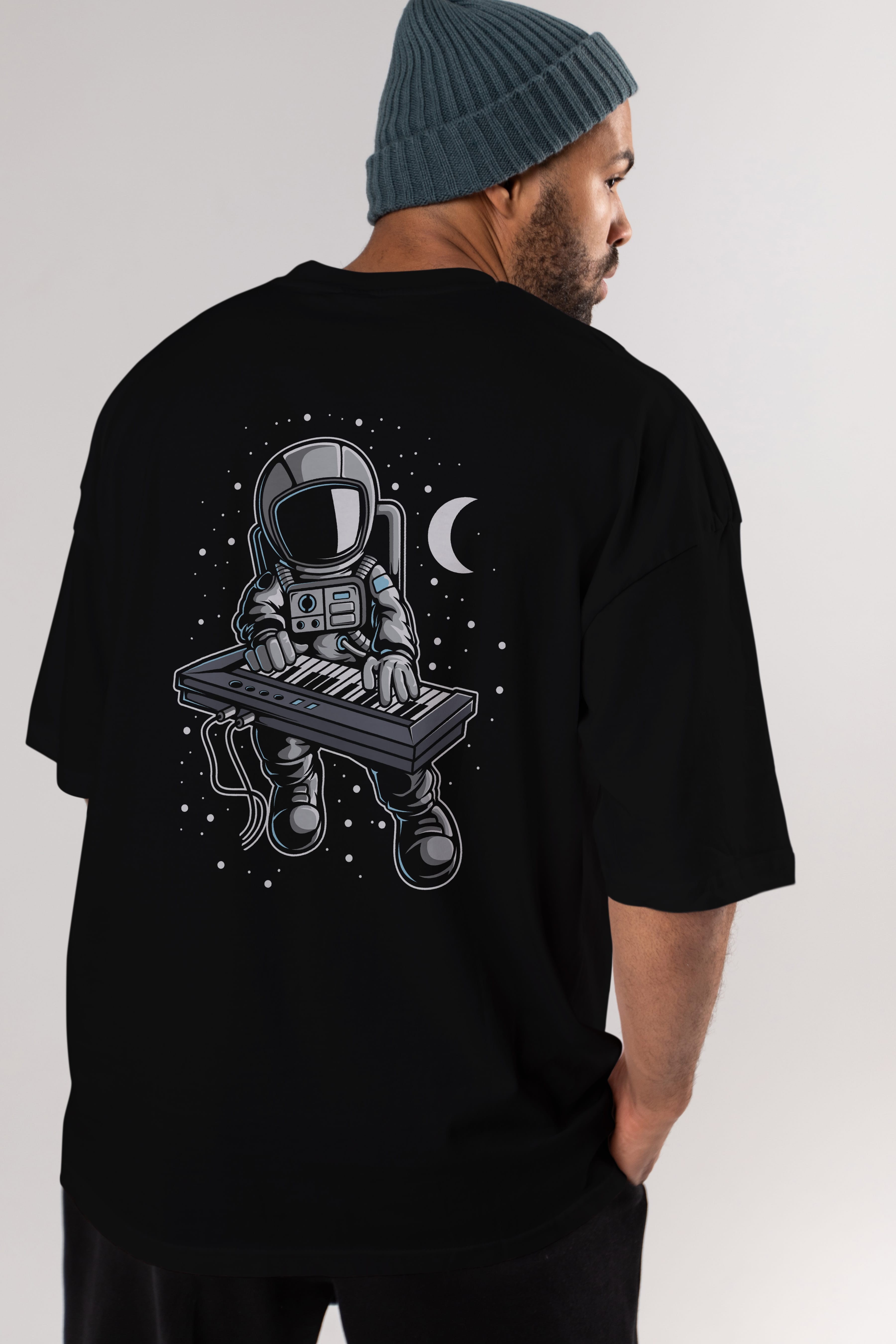 Astronaut Keyboard (2) Arka Baskılı Oversize t-shirt Erkek Kadın Unisex