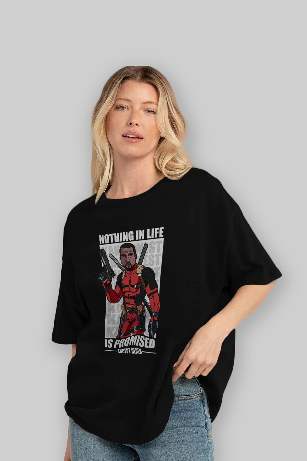 Kanye West Deadpool Ön Baskılı Oversize t-shirt Erkek Kadın Unisex %100 Pamuk tişort