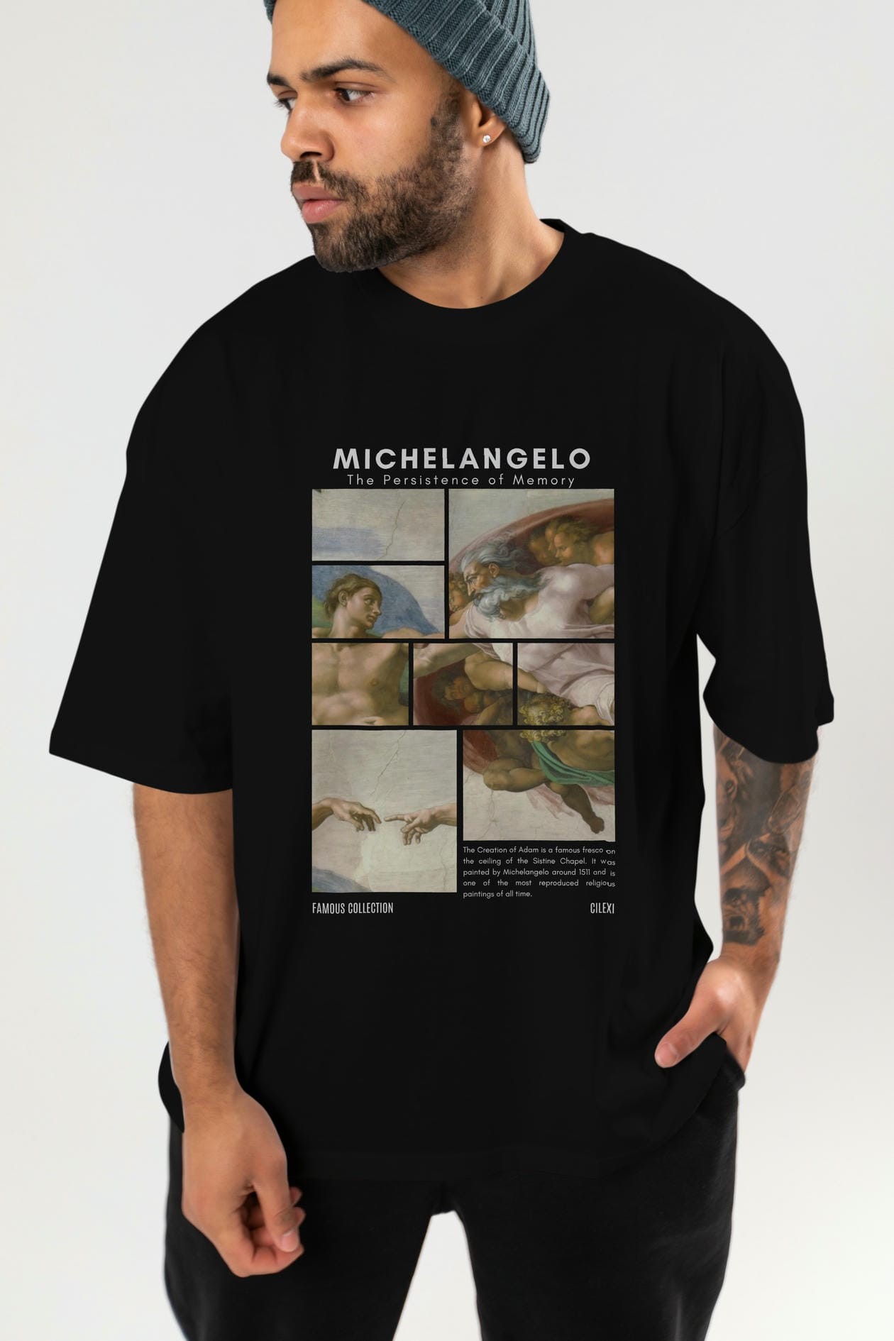 Michelangelo ön Baskılı Oversize t-shirt Erkek Kadın Bisiklet Yaka Pamuk tişort
