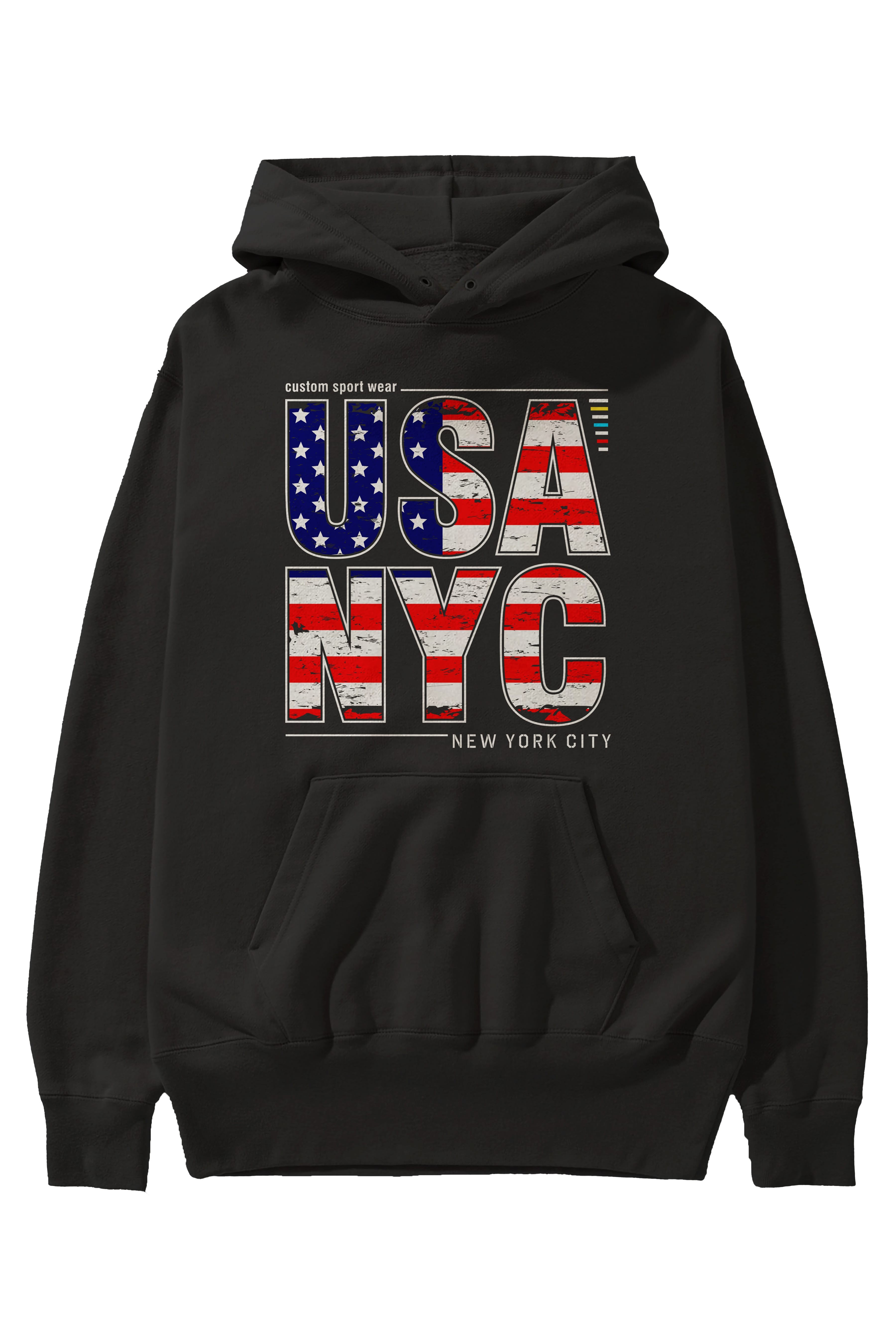 Usa NYC Ön Baskılı Oversize Hoodie Kapüşonlu Sweatshirt Erkek Kadın Unisex