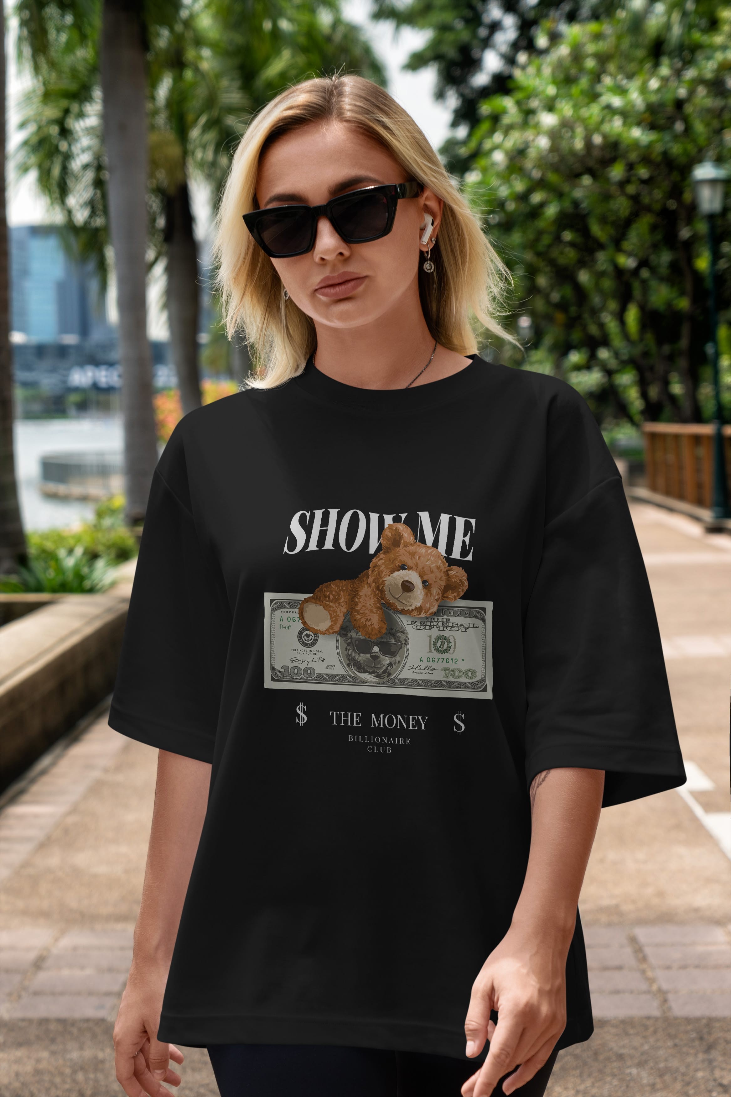 Teddy Bear The Money Ön Baskılı Oversize t-shirt Erkek Kadın Unisex %100 Pamuk