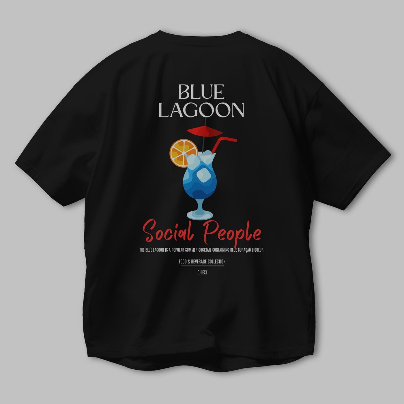 Blue Lagoon Kokteyl Serisi Baskılı Oversize t-shirt Erkek Kadın Unisex %100 Pamuk Bisiklet Yaka tişort