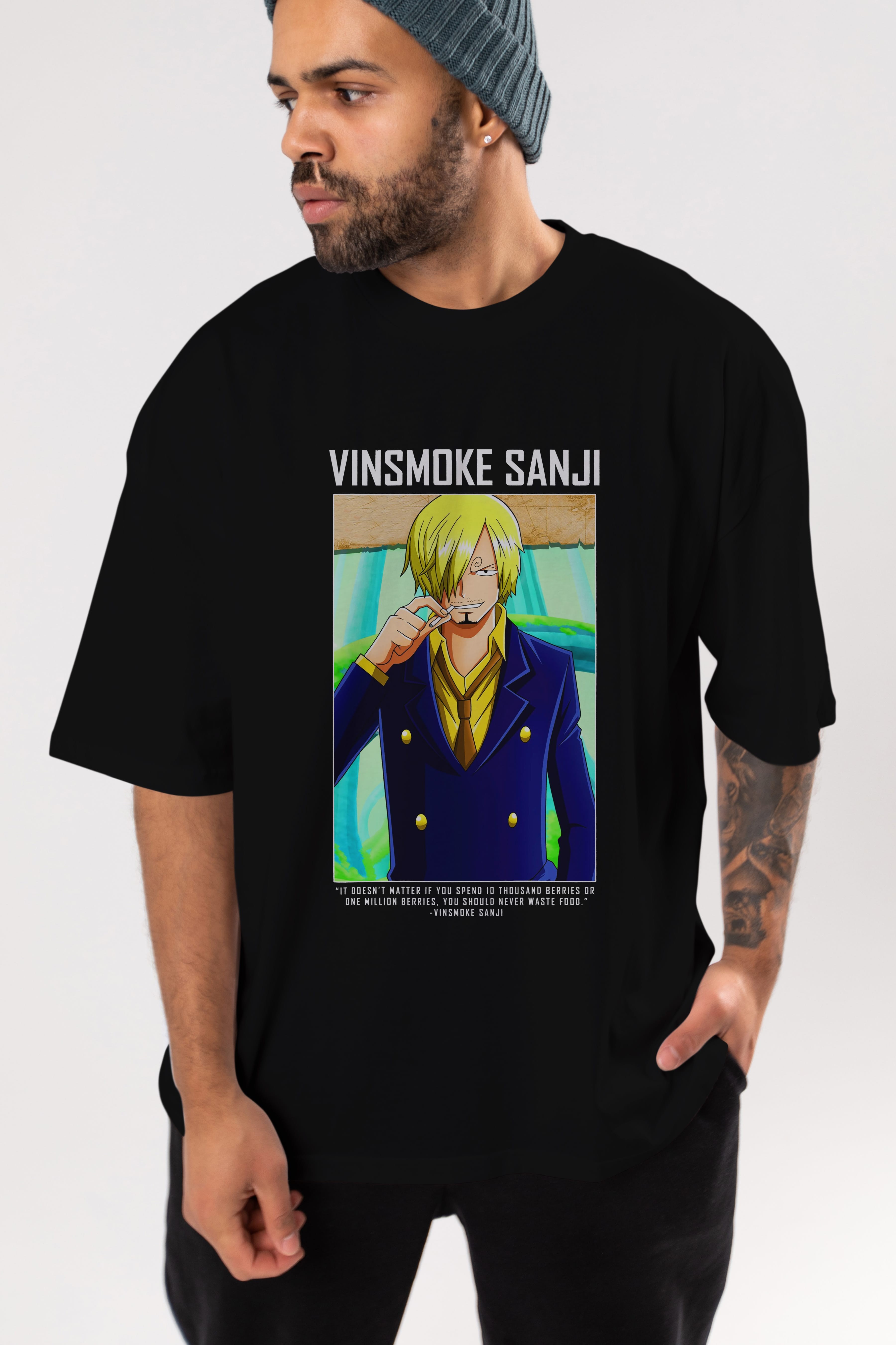Sanji 2 Anime Ön Baskılı Oversize t-shirt Erkek Kadın Unisex