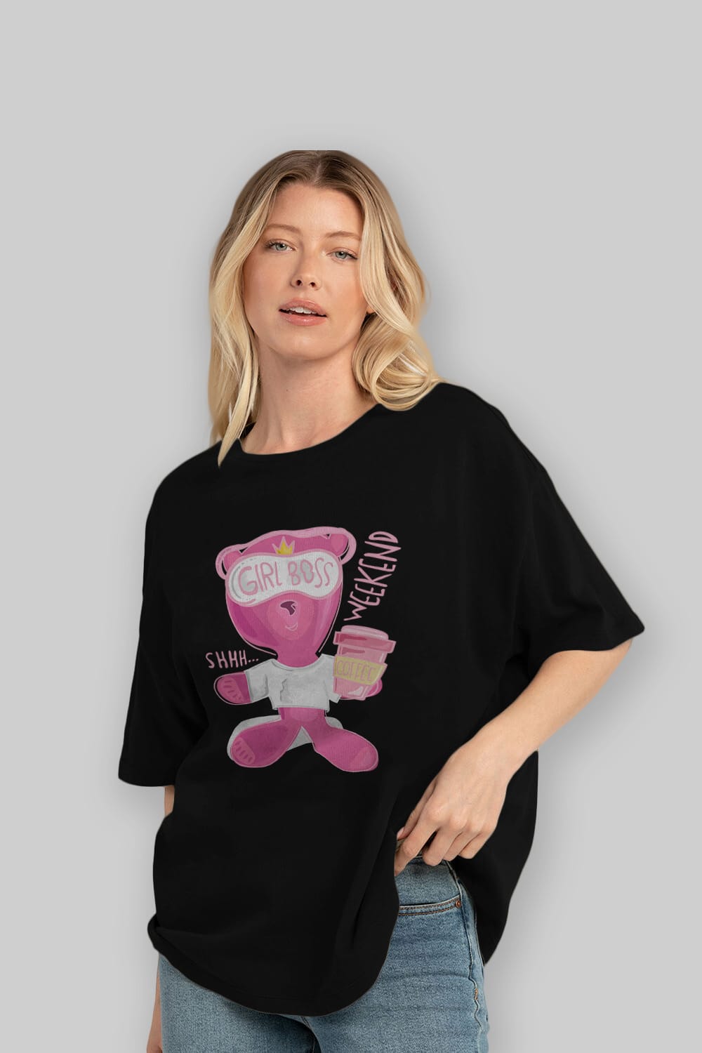Girl Boss Bear Ön Baskılı Oversize t-shirt Erkek Kadın Unisex