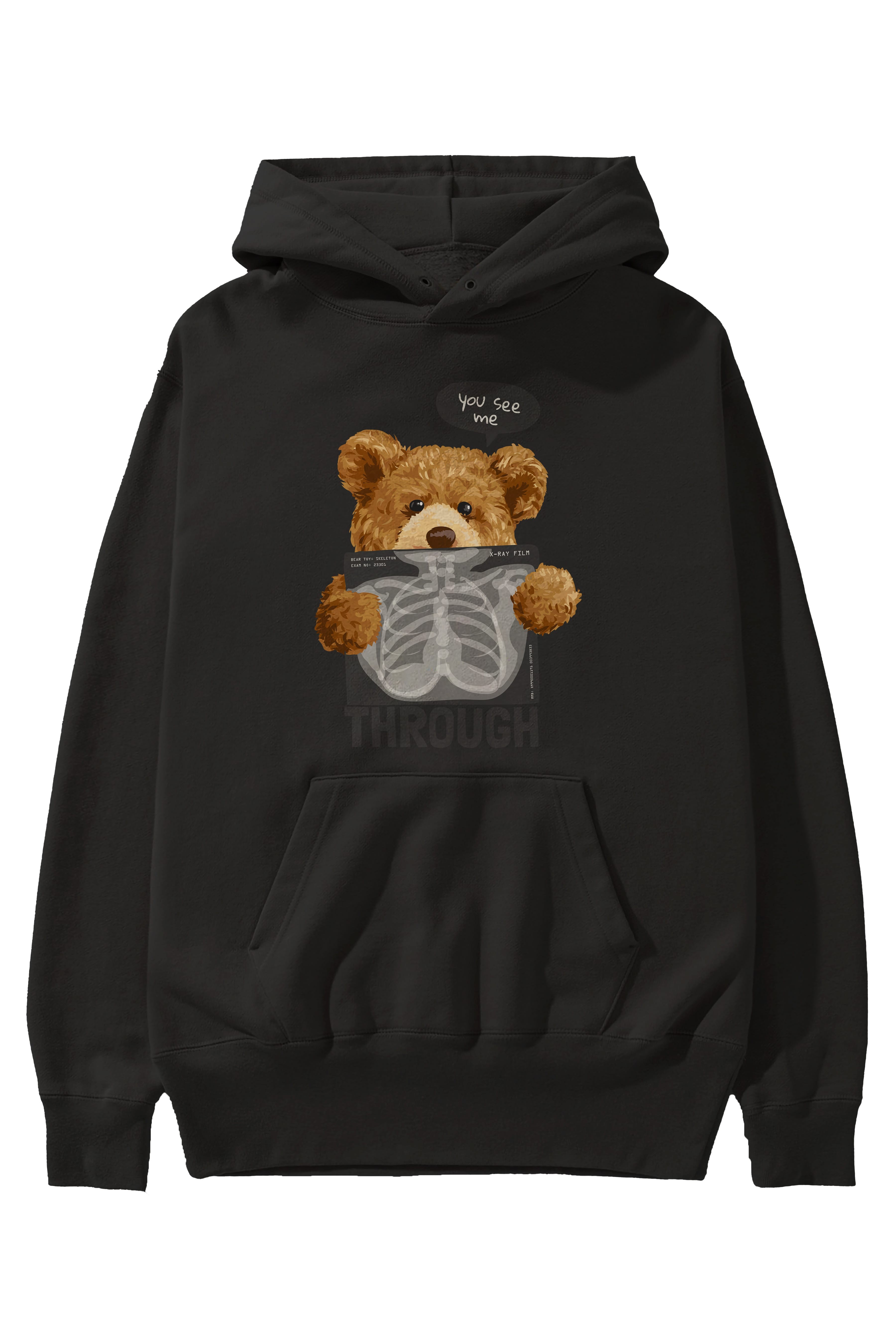 Teddy Bear Trough Ön Baskılı Hoodie Oversize Kapüşonlu Sweatshirt Erkek Kadın Unisex
